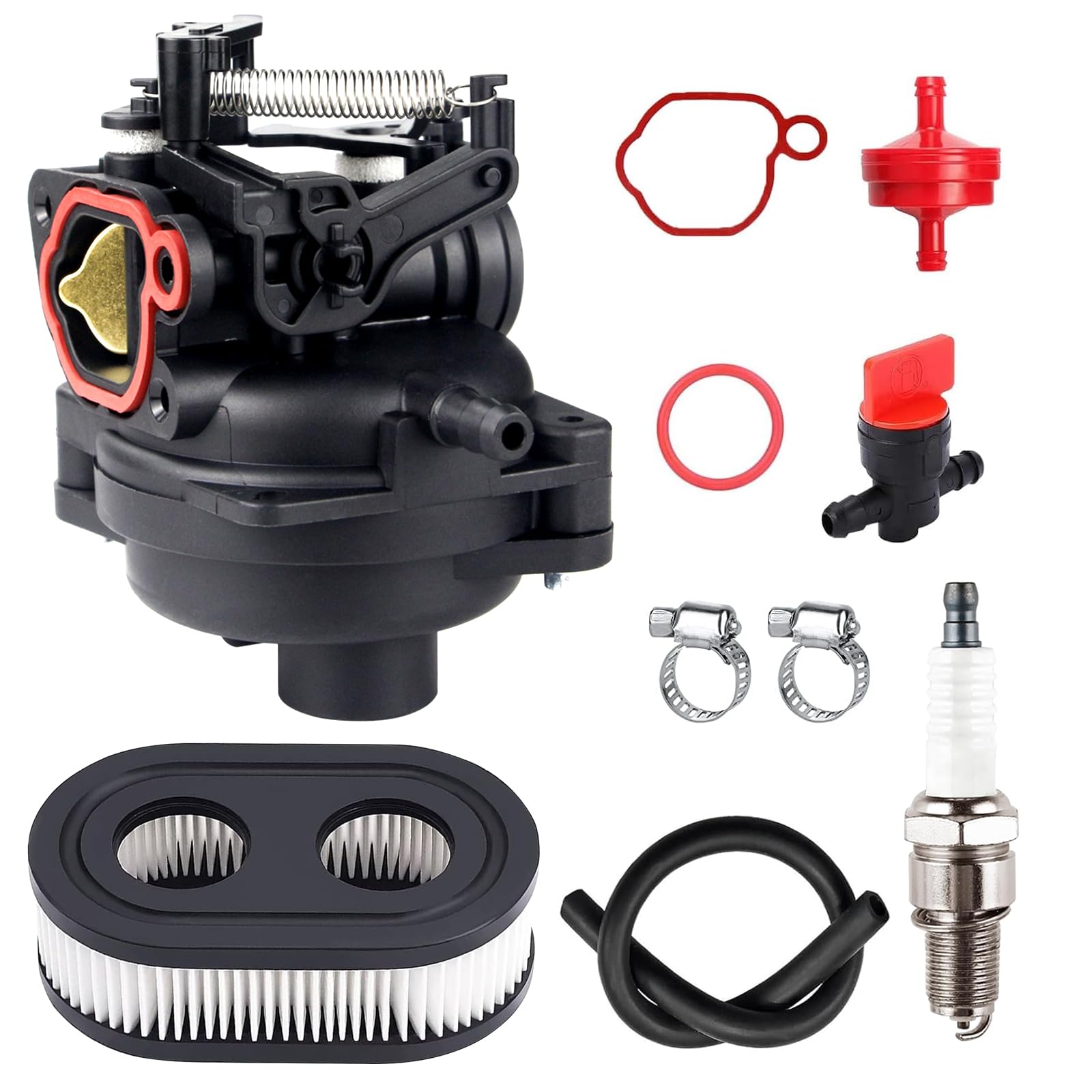 Photo 1 of 799584 Carburetor Kit Spark Plug & Air Filter for Briggs and Stratton TB110,TB200,09P702,103M02,550EX,625EX, 675EX,725EXI,163CC Lawn Mower Carburetor Replacement Parts for 594058 594057 592361 594529