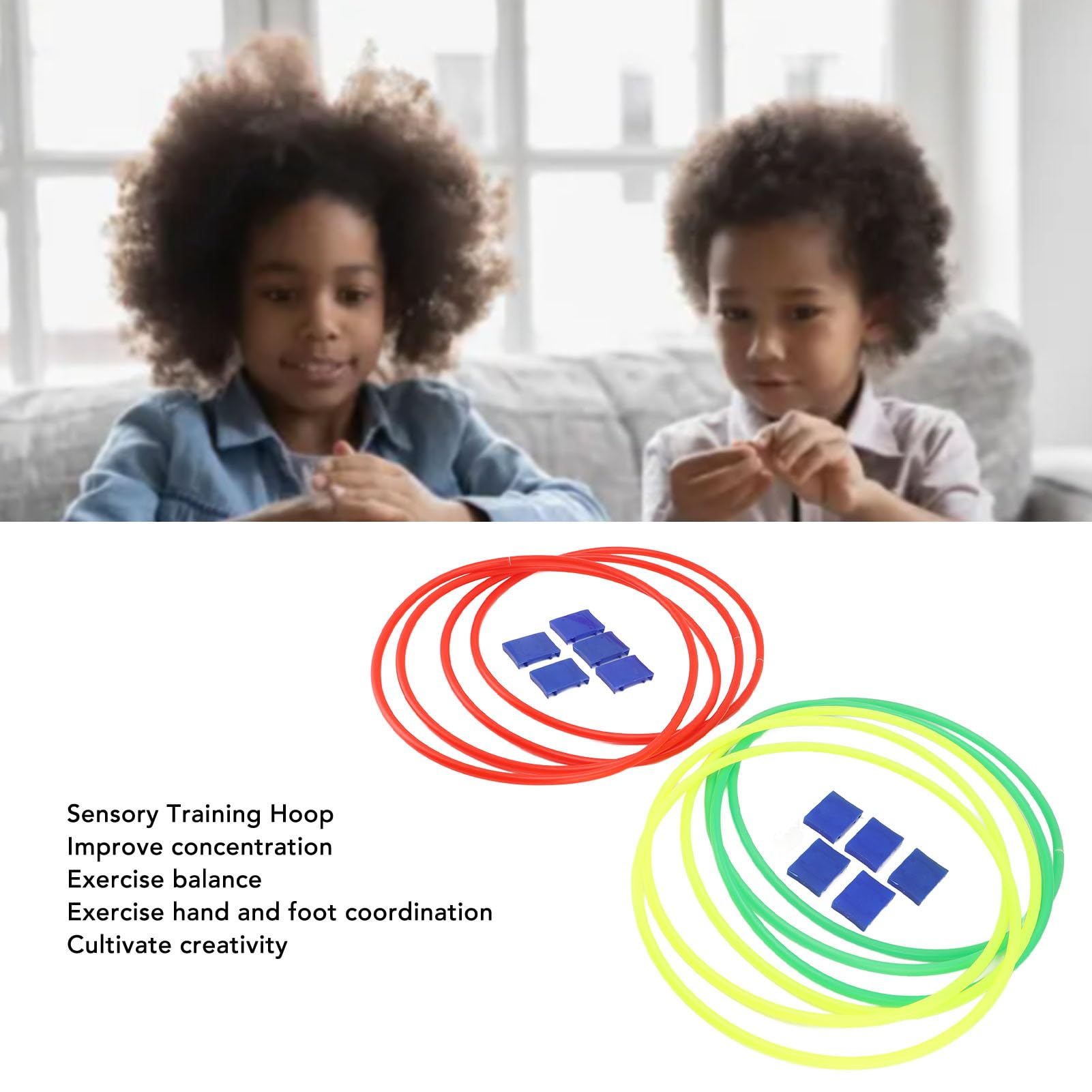 10 aros de entrenamiento sensorial con conectores, aros redondos de plástico, material suave para ejercicio de niños, mejora el enfoque y el desarrollo del equilibrio, seguro e identificación de 38 cm