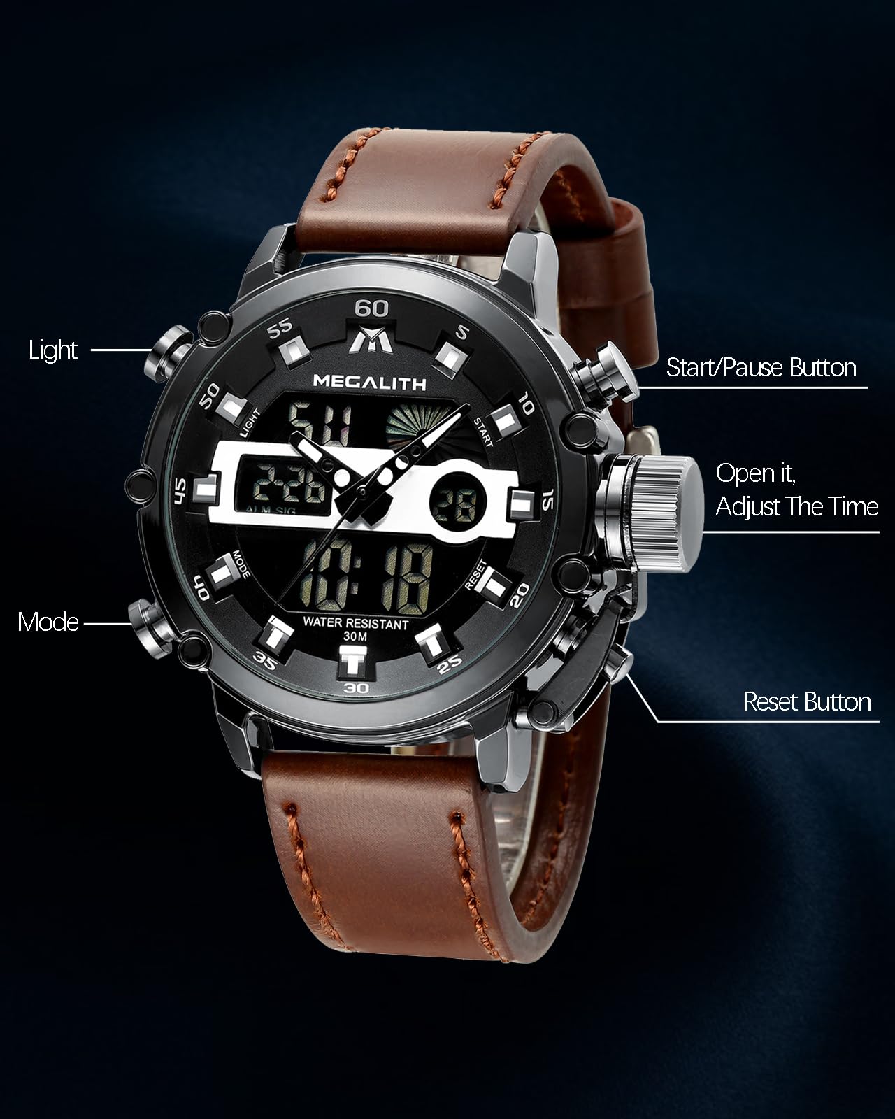 MEGALITH Reloj Hombre Digital Militar: Deportivo Esfera Grande Reloj de Pulsera con Cronómetro LED Alarma Impermeable para Correr Outdoor - Regalos para Él