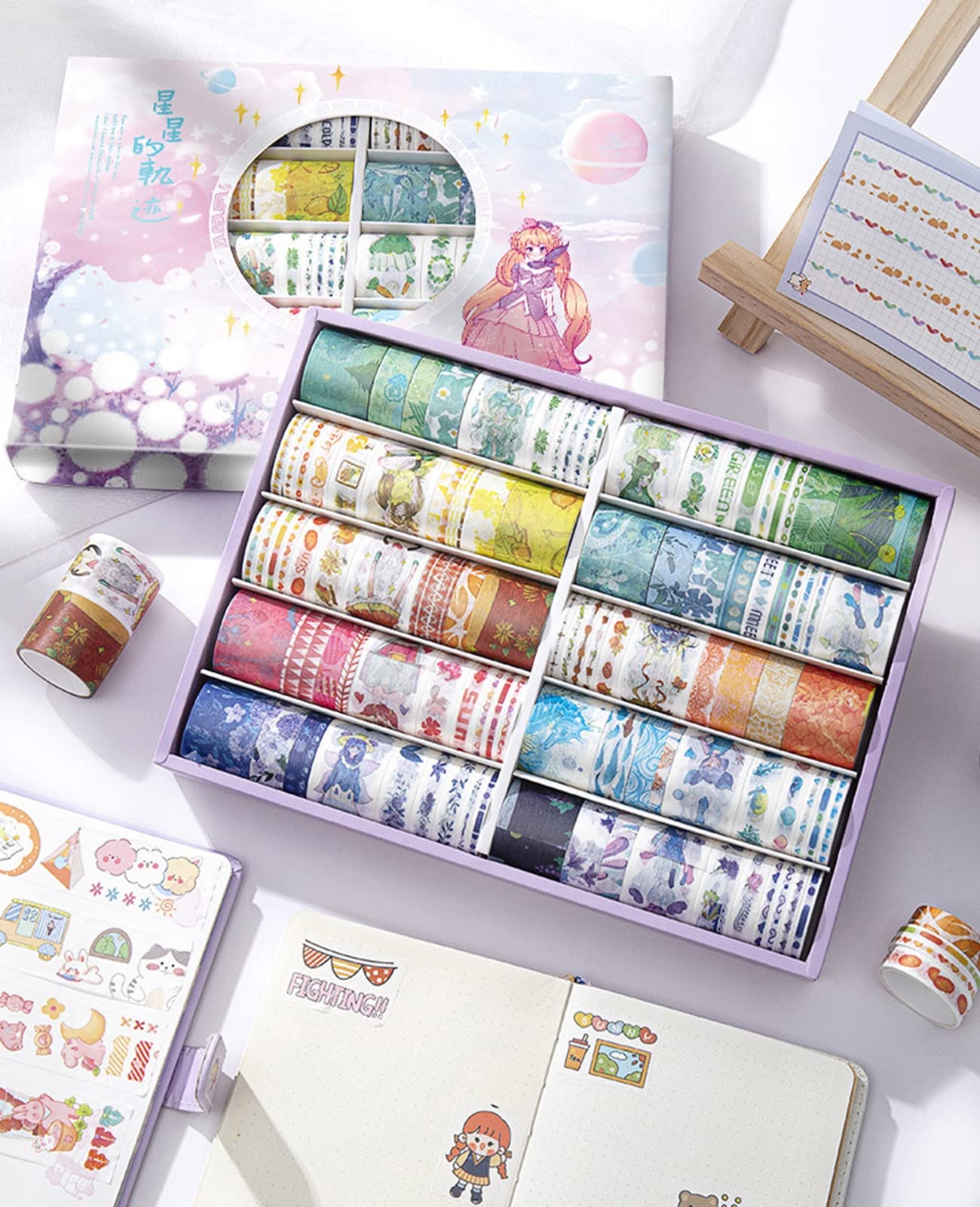 Washi Tape, 100 Rollos De Cinta Adhesiva Decorativa Washi Tape, para DIY Manualidades, Revistas, Planificadores, Tarjetas, Scrapbook,Calendario, Diario De La Biblia Y Envoltura De Regalos,B
