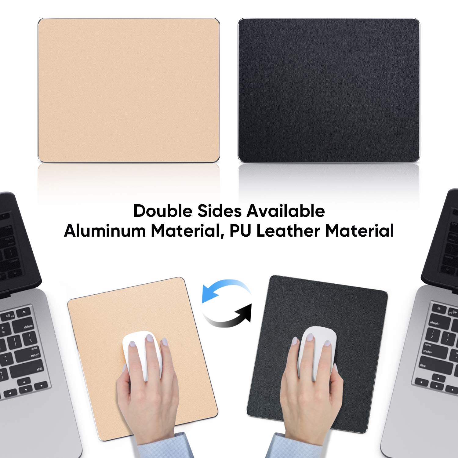 Mauspad, goldfarbenes Premium-Hartmetall-Aluminium-Mauspad, doppelseitig, wasserdicht, ultra-glattes Mauspad für schnelle und genaue Maussteuerung für Büro und Gaming, 23,4 x 20,1 cm