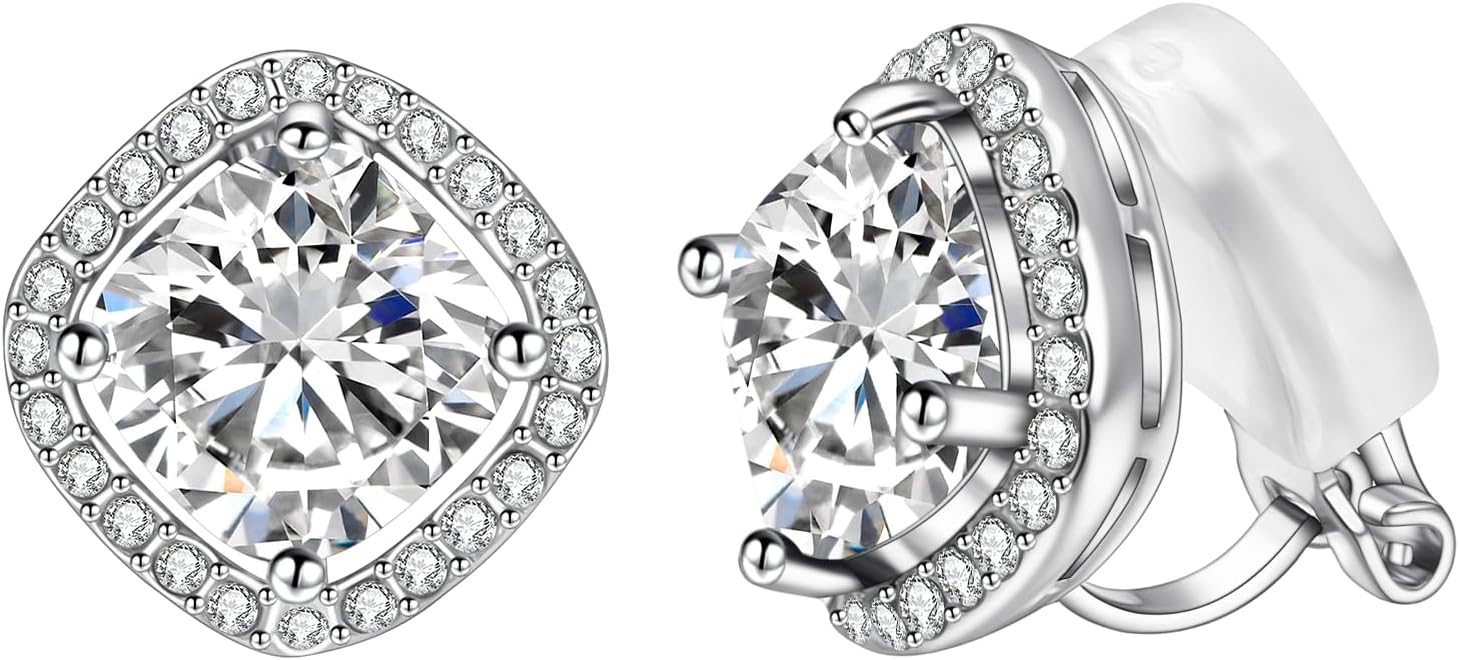 Yoursfs 8MM Austrain Crystal Clip on Earrings for Women Fashion 18k Gold Plated Square Rhinestone Clipon Earrings Non Pierced Ears for Women