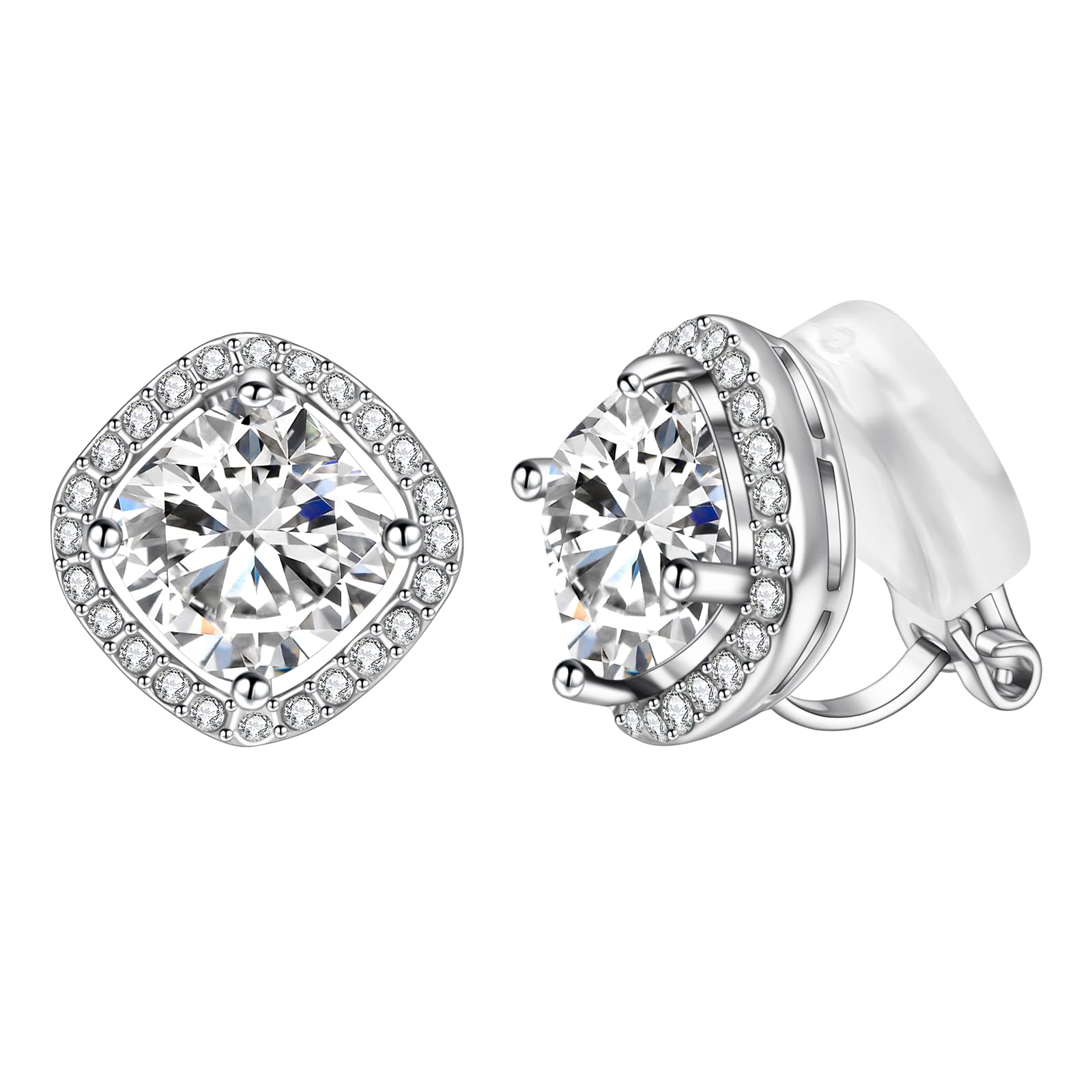 8MM Austrain Crystal Clip on Earrings for Women Fashion 18k Gold Plated Square Rhinestone Clipon Earrings Non Pierced Ears for Women