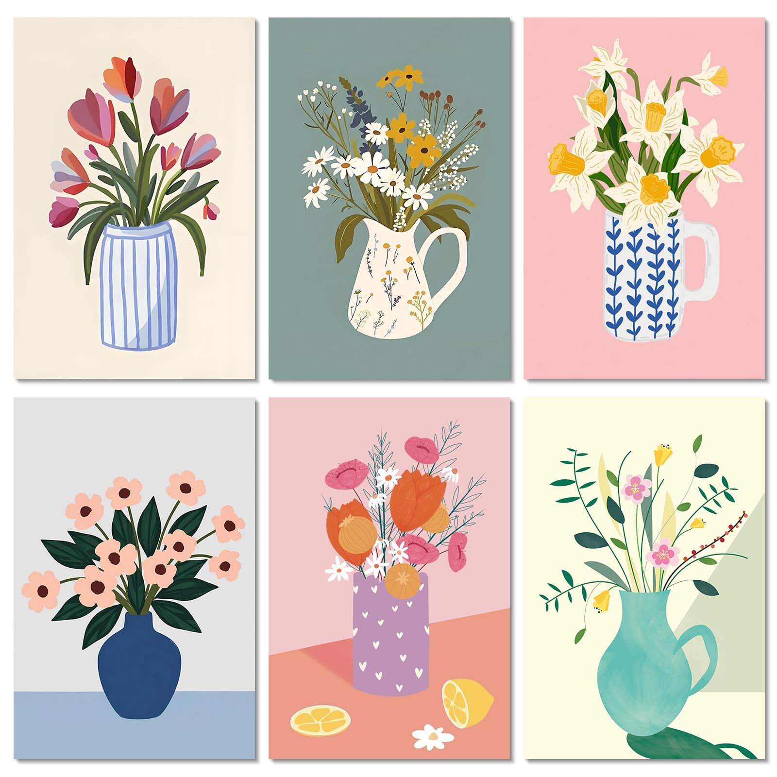 6 Pack Flowers Vase Paint by Numbers for Adults, 8x12 inch, No Framed