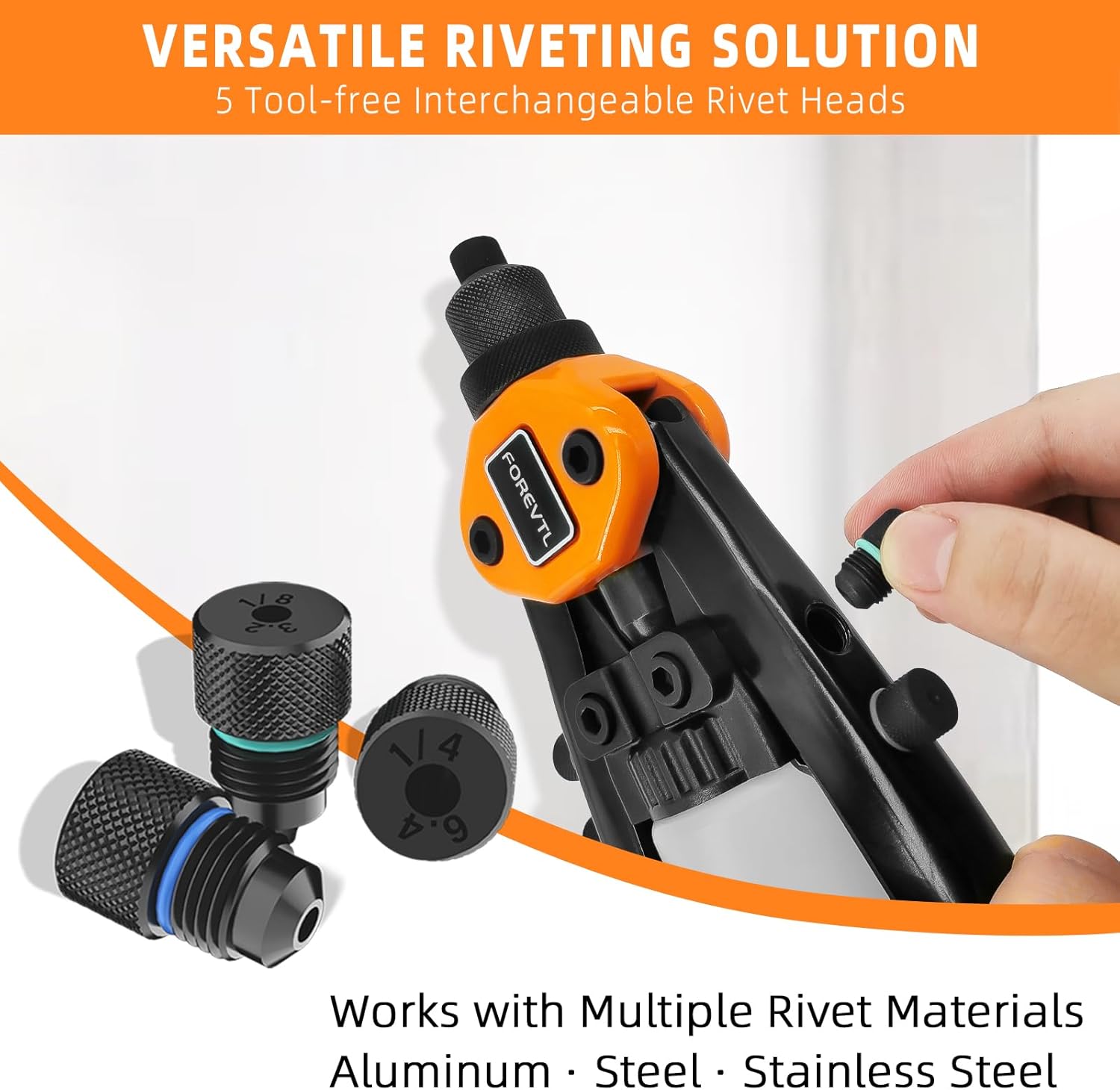 Rivet Gun Kit, 1/4 Pop Rivet Gun Kit with 210Pcs Blind Rivets and 5 Tool-Free Interchangeable Rivet Heads, 13" Heavy Duty Manual Hand Riveter Tool for Metal, Plastic & Automotive