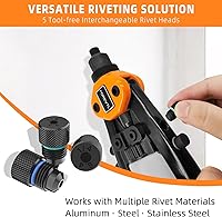 Vista 5 de Kit de pistola remachadora, kit de pistola pop de 1/4 con 210 piezas de remaches ciegos y 5 cabezales de remache intercambiables sin necesidad