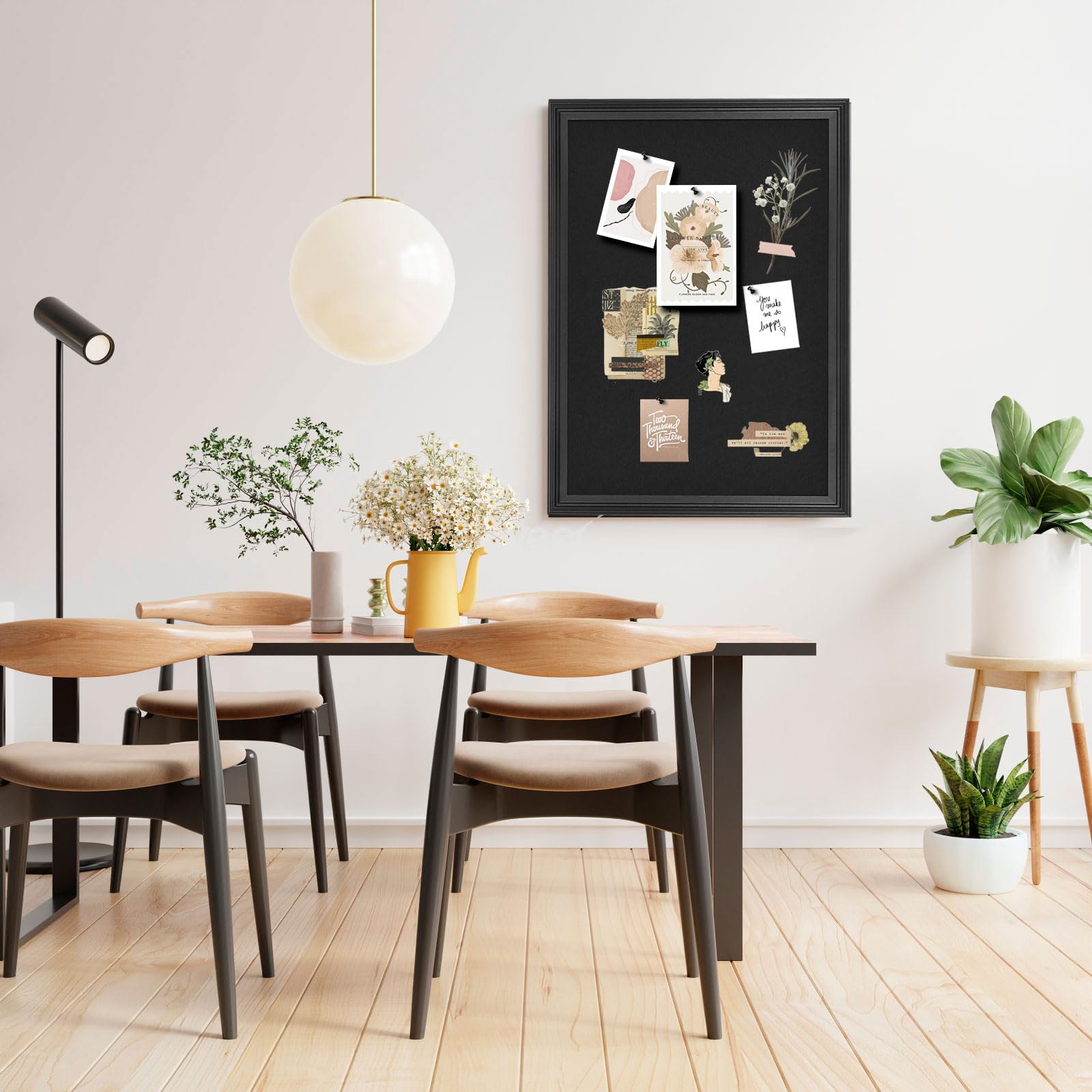 Bacheca In Feltro Nero Con Cornice In Legno 61x40 Cm - Multiuso Per Parete, Ufficio E Cucina, Con Accessori Di Montaggio - 4