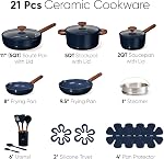 CAROTE 21pcs Cookware Set Nonstick Pots and Pans Set, Ceramic Cookware Set Induction Cookware, Non toxic Healthy Non Stick Kitchen Cooking Set, PFAS PTFE Free