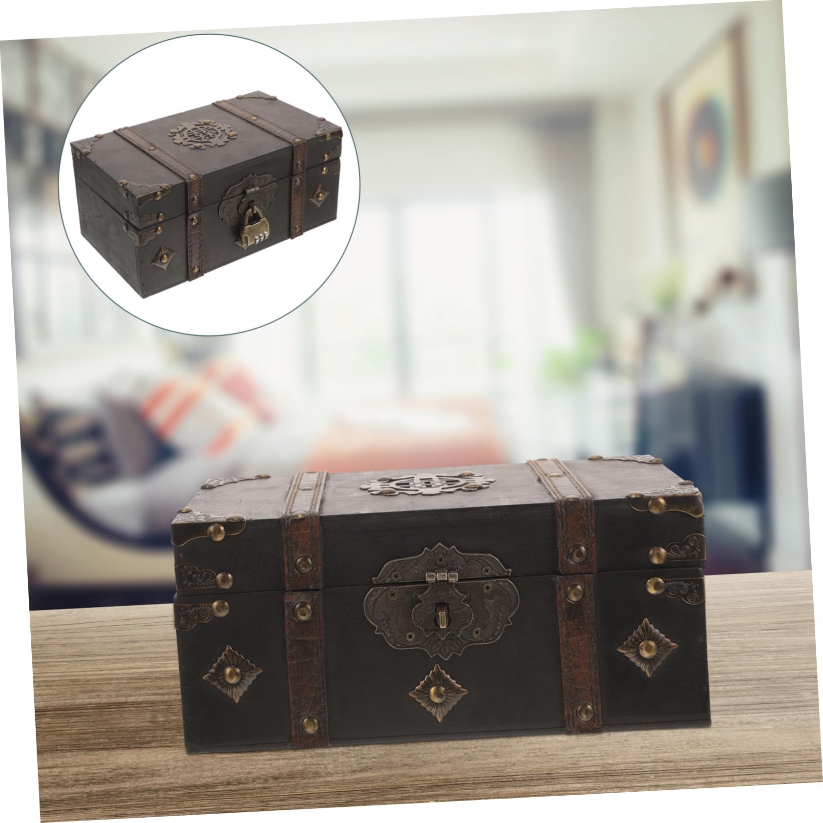 CHILDWEET Caja de Madera Vintage para Almacenamiento Multifuncional, Pequeña Caja Retro Tapa y Cerradura de Combinación de 3 Dígitos, Estuche Seguro para Joyas y Baratijas, Adecuado