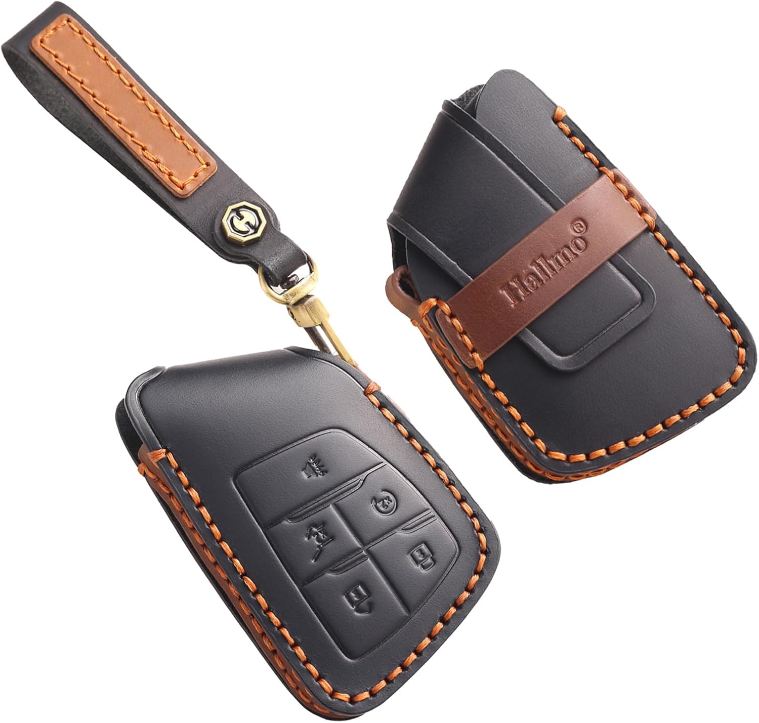 HIBEYO Customizable 5 Button Key Fob Cover Compatible with GMC Yukon Denali Sierra Chevy Silverado Suburban Tahoe Buick 2021- 2025 Accessories Genuine Leather Key Case Personalized Keychain-Black