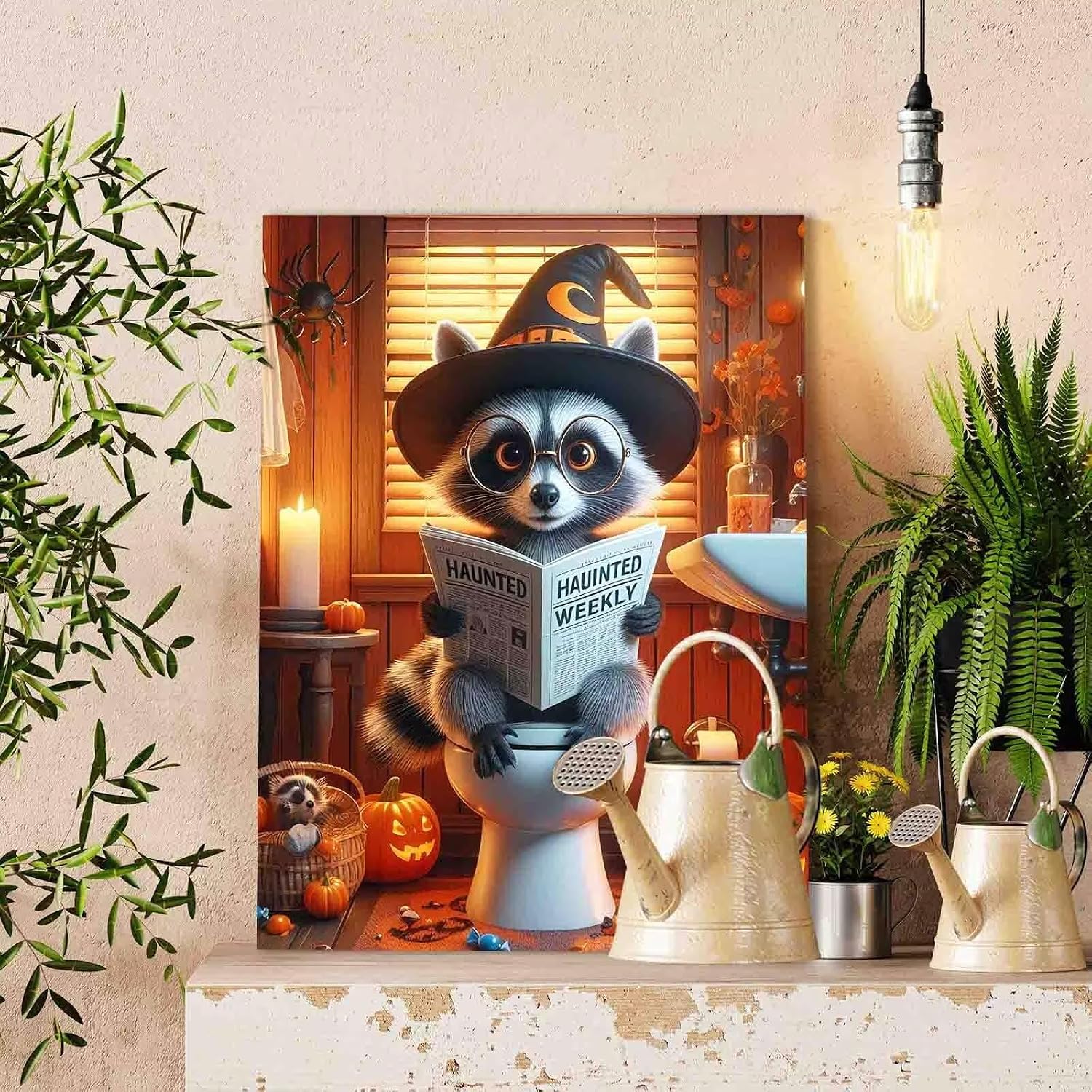Walarky Hallowmas Raccoon Paint by Numbers All Hallows’ Eve with Brushes Acrylic Pigment Handmade Holiday Gifts Home Bedroom Wall Decor Unique Gift Paintings Arts Craft (DIY Frame)