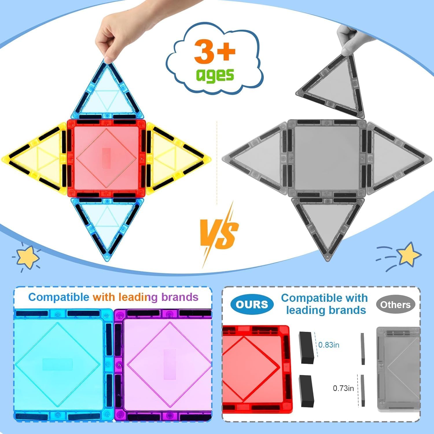 SwissHome Magnetic Tiles for Kids Ages 4-8 – Glitter STEM Magnetic Building Blocks, Sensory Learning Toys, Creative Construction Set, Educational Fun for Toddlers & Preschoolers (50 PCS) 2