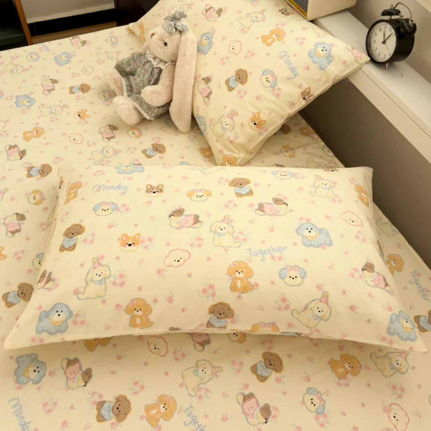 Cute Pure Cotton Pillow Cover Queen/Youth Size Set of 2, Soft Cartoon Animal Pillowcase for Kids Women for Home Dorm (Queen 30 x 20 inches,Blue Puppy)