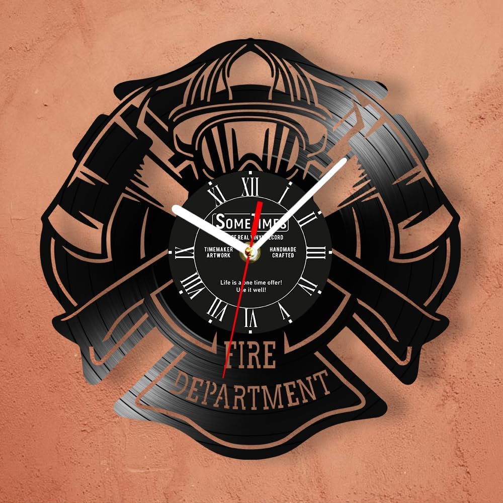 The Geeky Days Fire Department Wall Clock Custom Name, 7 Colors Changing Firefighter Vinyl Record Wall Clock LED Night Light Wall Watch Clock Silent Non Ticking Quartz Battery for Office Firemen Gift