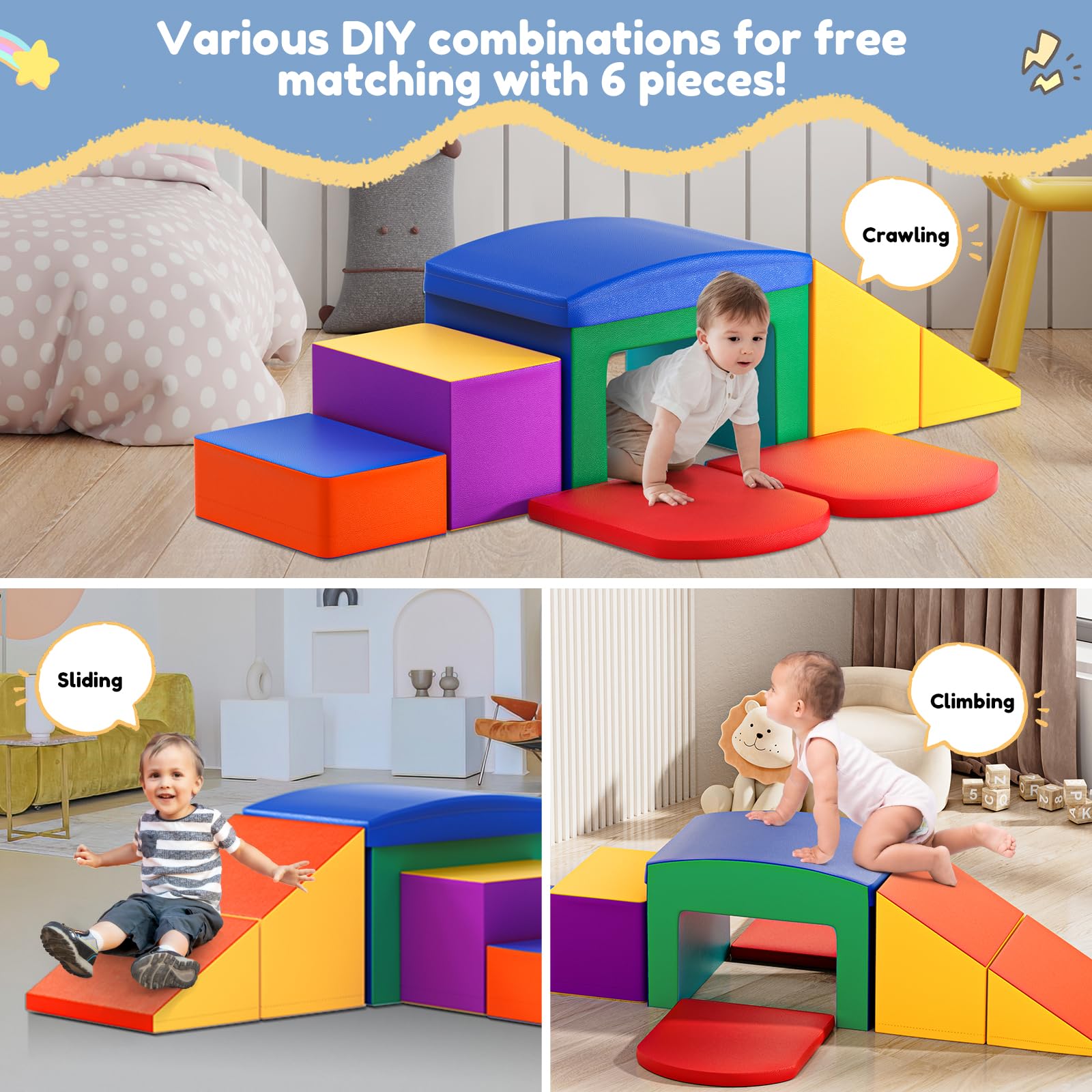 CUPCHID Blocchi da costruzione in schiuma per bambini, grandi blocchi da costruzione in schiuma giganti per bambini, giocattoli educativi prescolari per gattonare e arrampicarsi (Colorati)