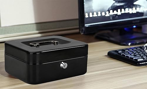 Miniatura 5 de Jssmst - Caja de dinero pequeña con bandeja caja con bloqueo Negro L