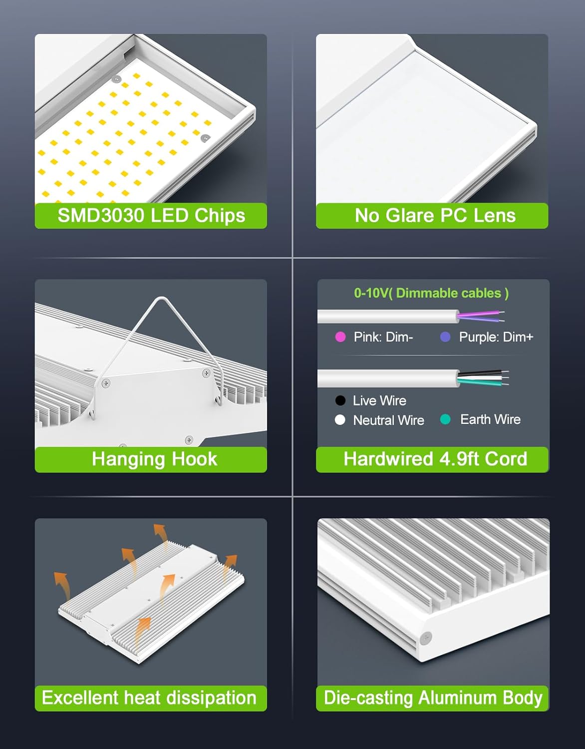 KUKUPPO 480 Volt 150W LED High Bay Shop Light1.3FT, Dimmable LED High Bay Linear Light Commercial Shop Fixture for Shop Indoor, 22,500lm 5000K Daylight White, 277-480VAC, ETL Listed