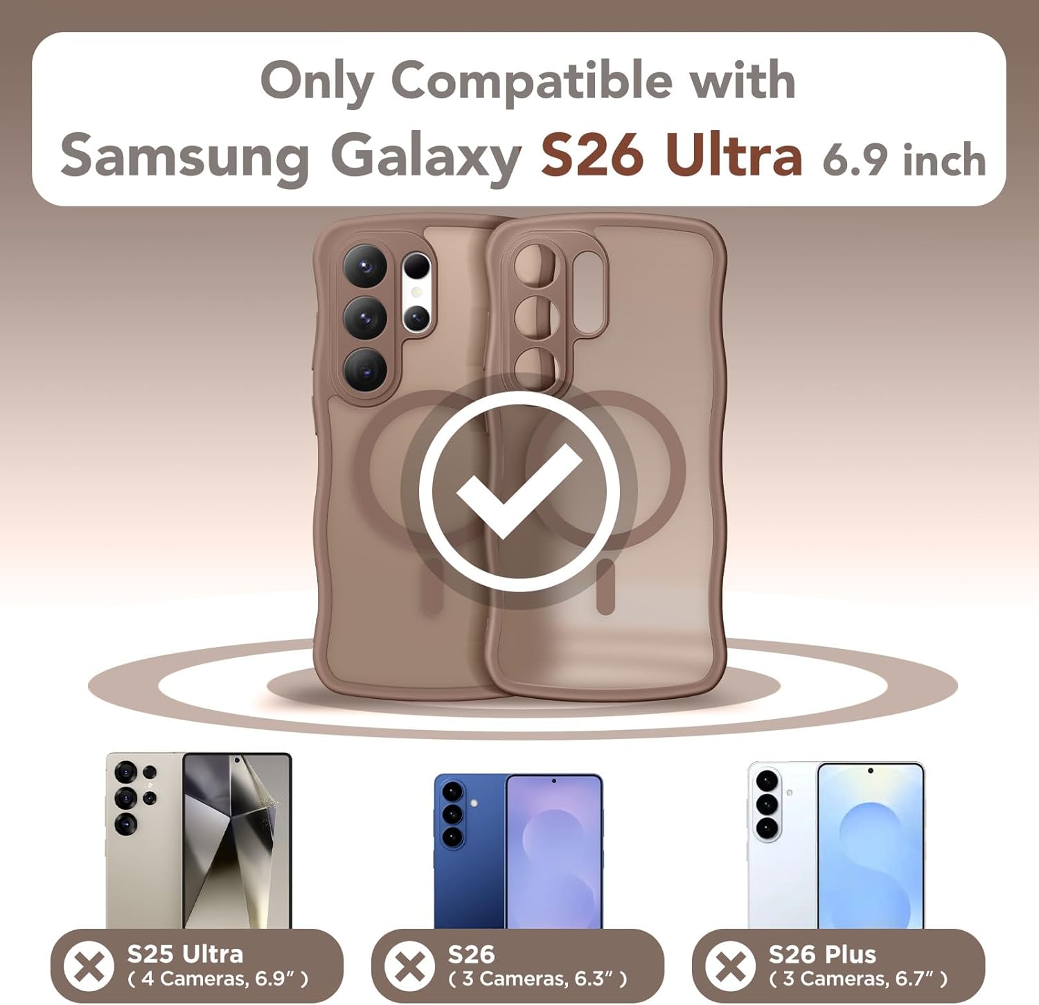 CAPRARO for Samsung Galaxy S26 Ultra Case for Women Girls, Upgraded [Full Camera Protection] [Compatible with MagSafe] Cute Wave Translucent Matte Phone Case for Samsung S26 Ultra, Brown