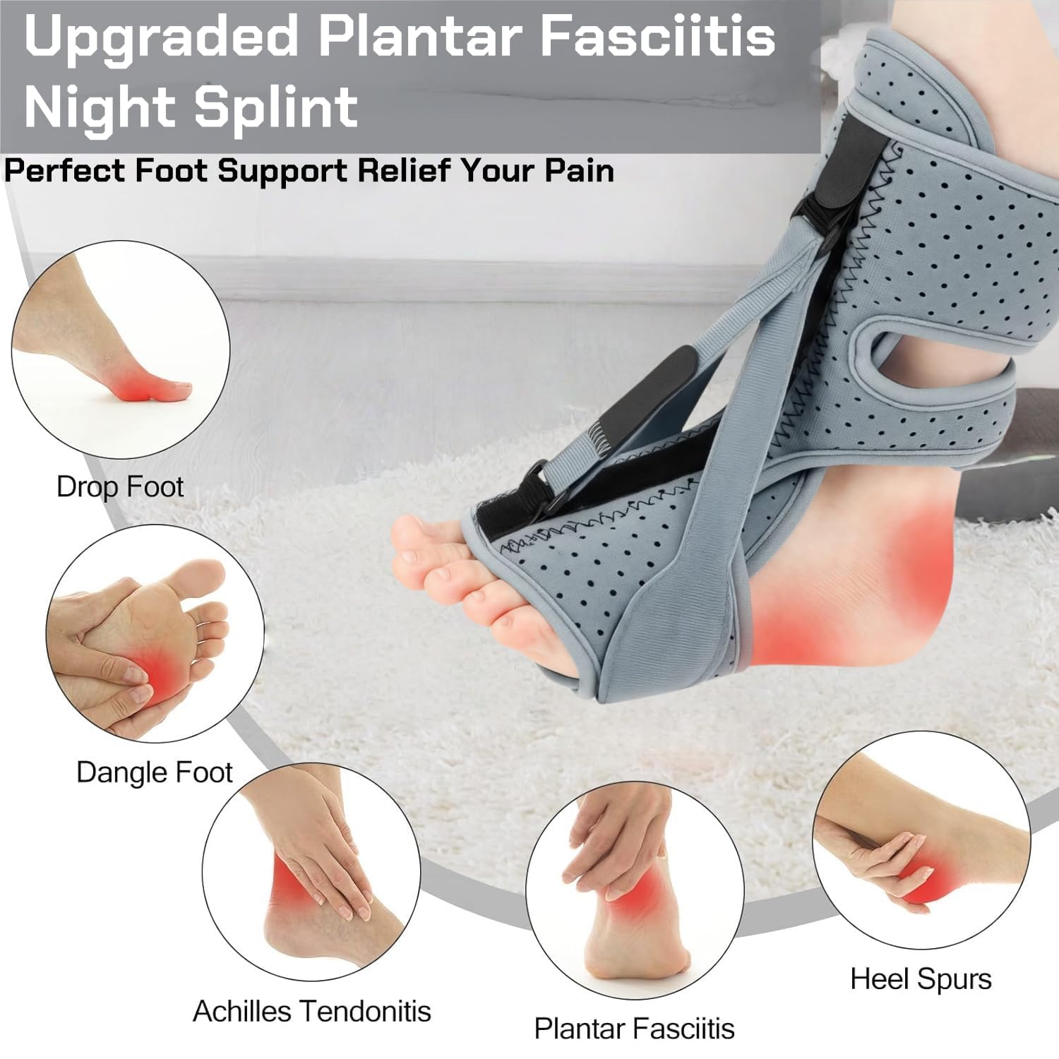Plantar Fasciitis Night Splint - Upgrade 3 Adjustable Plantar Fasciitis Relief Brace,Night Splint for Plantar Fasciitis Women & Men,Eases Plantar Fasciitis, Foot Drop & Achilles Tendonitis(1PC, Gray)