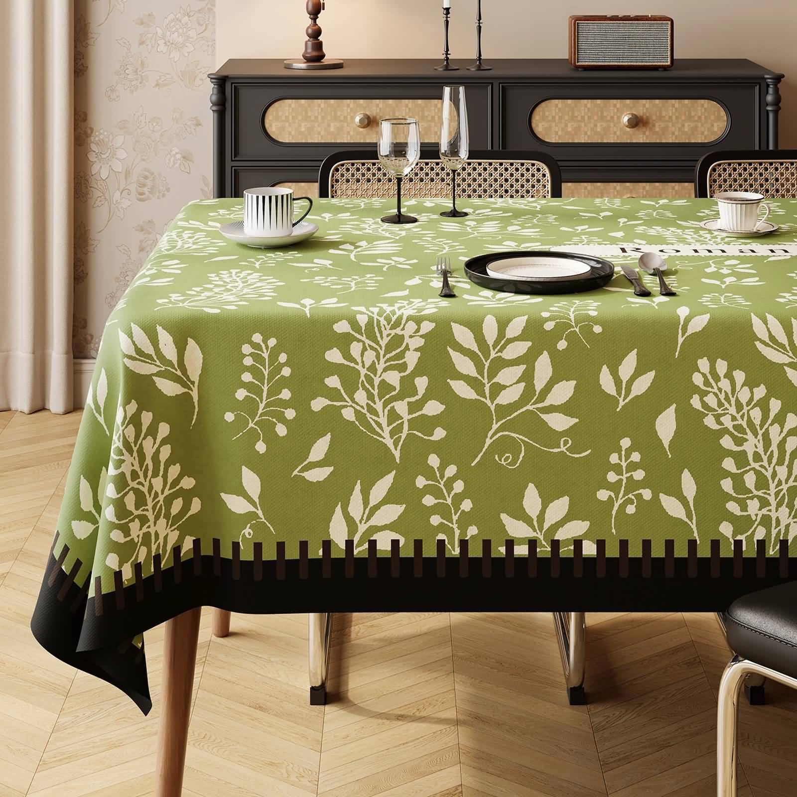 PVC Tischdecke Rechteckig Abwaschbar, Beige Grün | 140x200CM
