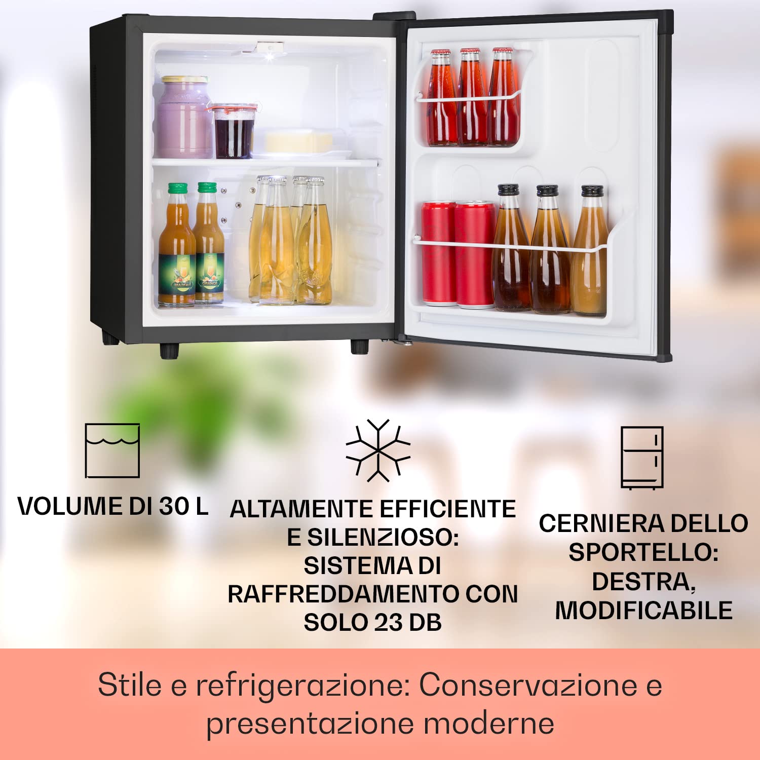 KLARSTEIN Mini Frigo Bar Portatile da Camera, Frigorifero Piccolo da Ufficio, Defrost Manuale, Ripiani Rimovibili, per Campeggio e Skin Care 5-15°C, 30L