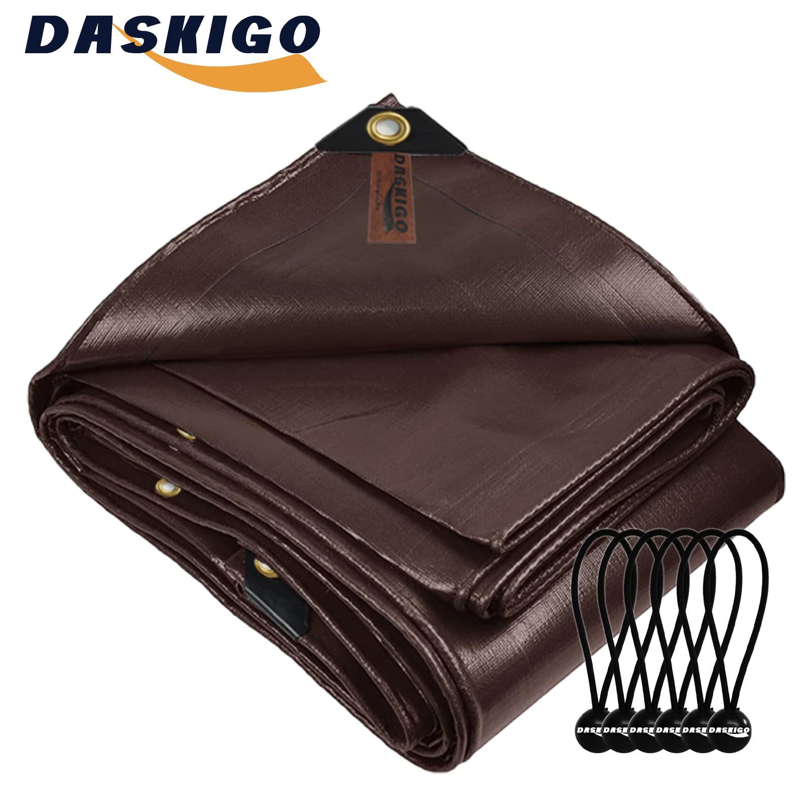13 x 13Ft Extra Super Heavy Duty 12 Mil Thick Waterproof Brown Pure Tarp Cover Sheet & 6 Pcs Bungee Balls