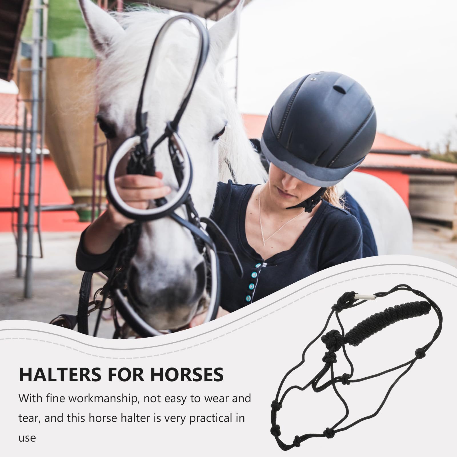 FOMIYES Cavezza per Cavalli in Corda Resistente, Collare da Equitazione Professionale in Poliestere, Cavezza Pratica Completa Nodi Regolabili, Accessorio per Controllo Sicuro del Cavallo,