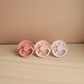 FRIGG Moon Natural Rubber Baby Pacifier | Made in Denmark | BPA-Free (Blush/Powder Blush, 0-6 Months) 2-Pack