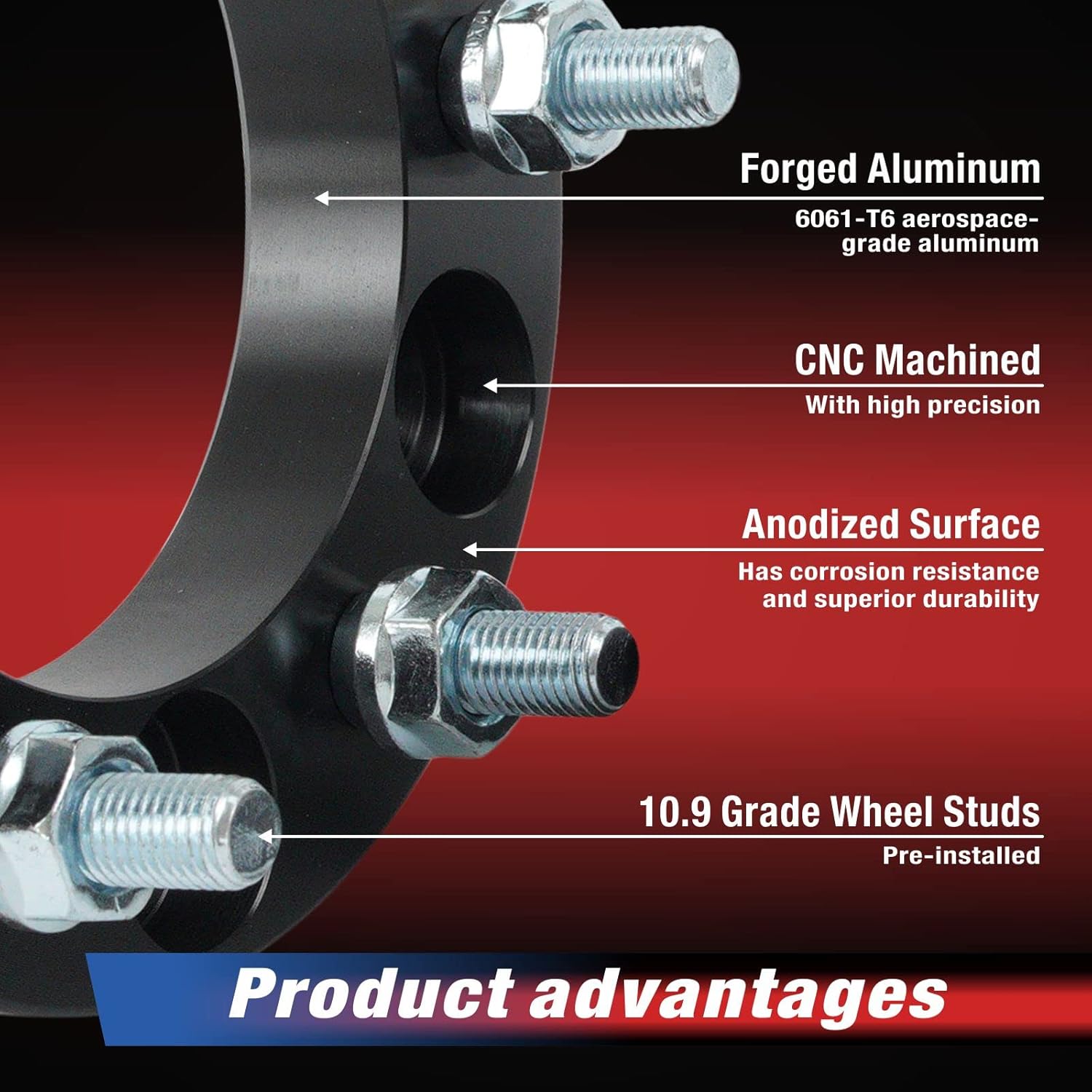 MOCA 25.4mm 6x5.5 6x139.7 Hubcentric Wheel Spacers (108mm Bore) - M12x1.5 Studs for Toyota FJ Cruiser & for GMC Canyon & for Chevrolet Colorado (Black, Pack of 4)