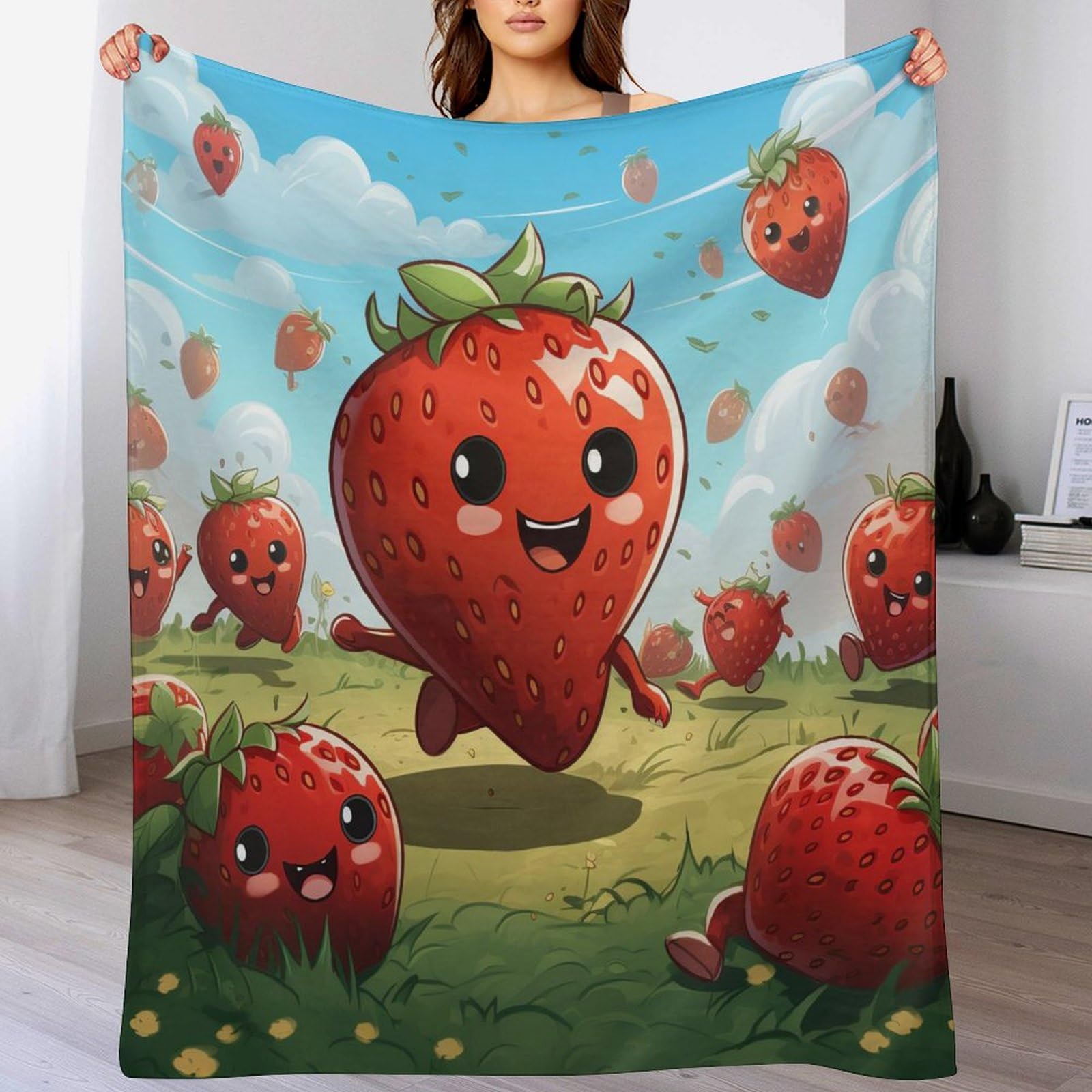 Couverture douce et chaude motif fraise pour cocooning