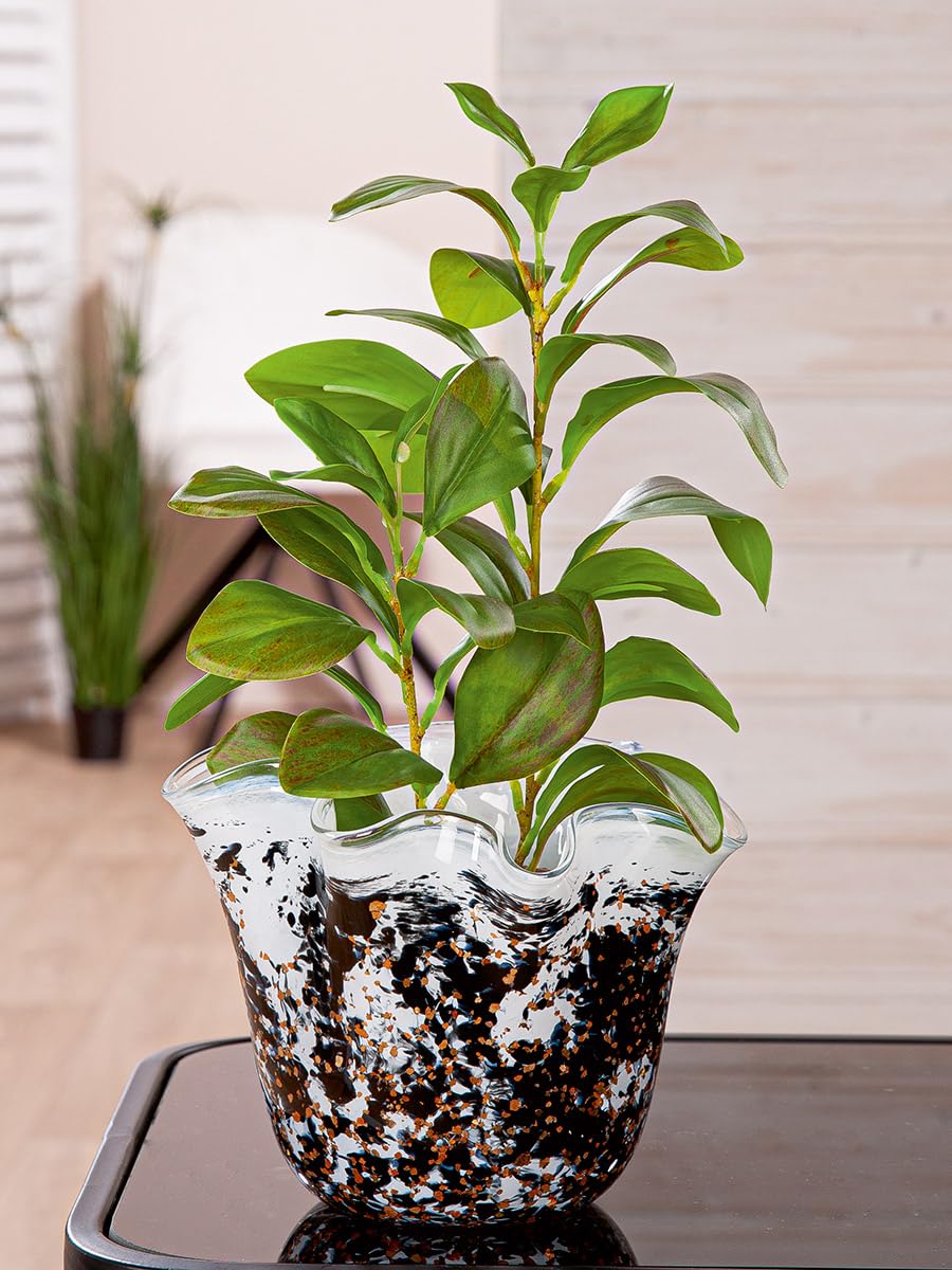 GILDE Petunia Glass Vase, Black, White, Diameter 20 cm, Home Decoration, Flower Vase, Table Decoration