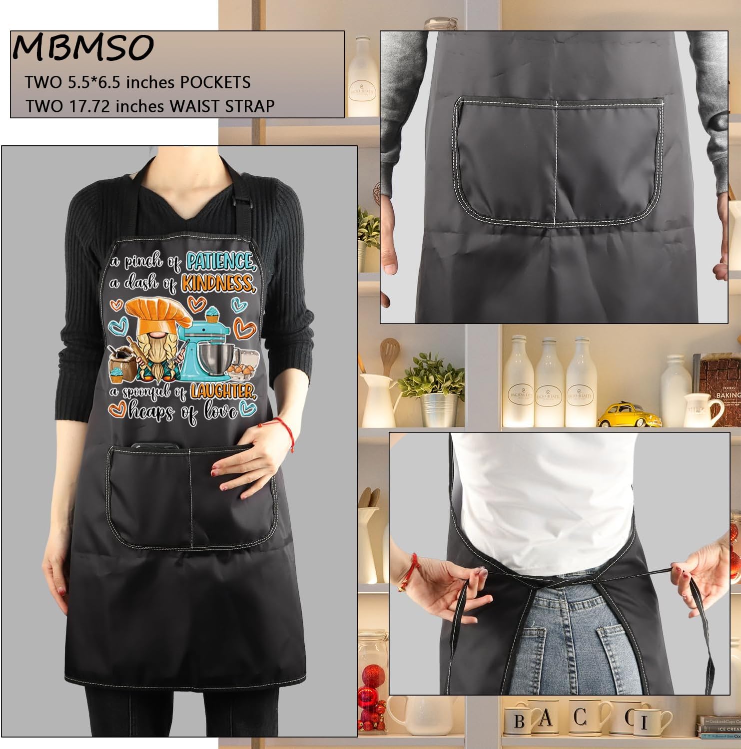 MBMSO Baking Aprons for Women Baking Gifts for Bakers Bakery Apron Home Kitchen Apron for Cooking Grilling Pastry Chef Gifts - Image 3