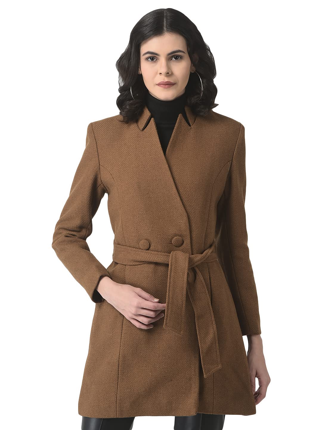 crimsoune club Women Belted Khaki Over-Coat-picture-45