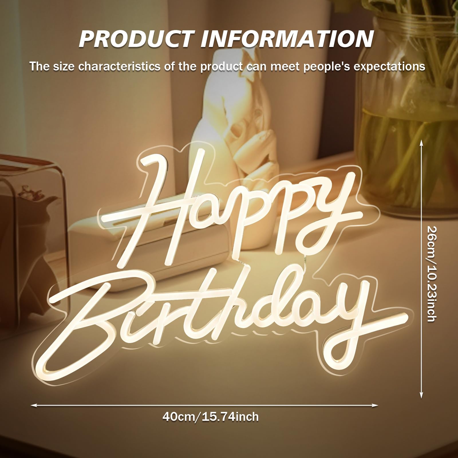 Targa Neon Compleanno, Luce Neon LED Bianca Calda, Luce Notturna USB, Targa Luminosa per Feste, Cartello Luminoso per Compleanno, Bar, Camera, Club, Luci da Parete per Decorazione, Regalo di