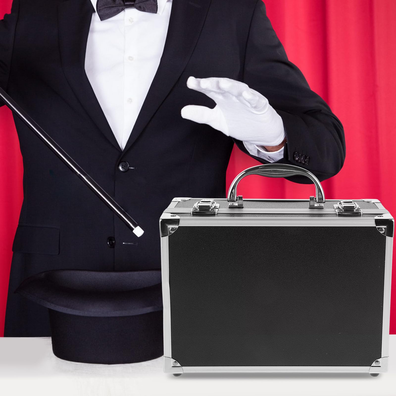 Toddmomy Caja de Herramientas Grande Negra, Organizador Portátil de Plástico Resistente Intemperie Asa Ergonómica para Almacenamiento y Transporte de Accesorios de Mago y Herramientas