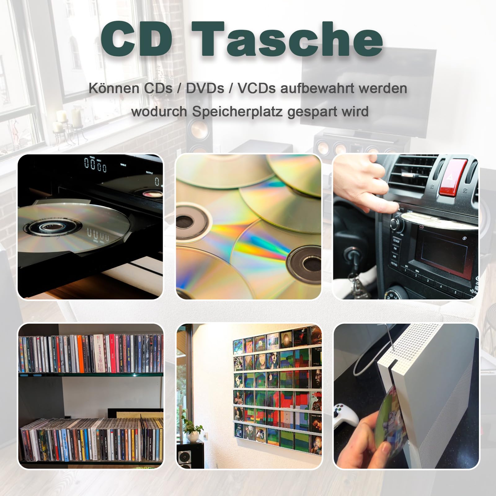Kieszeń na płyty CD, organizer na 40 płyt CD, organizer DVD, do samochodu i domu, zielona
