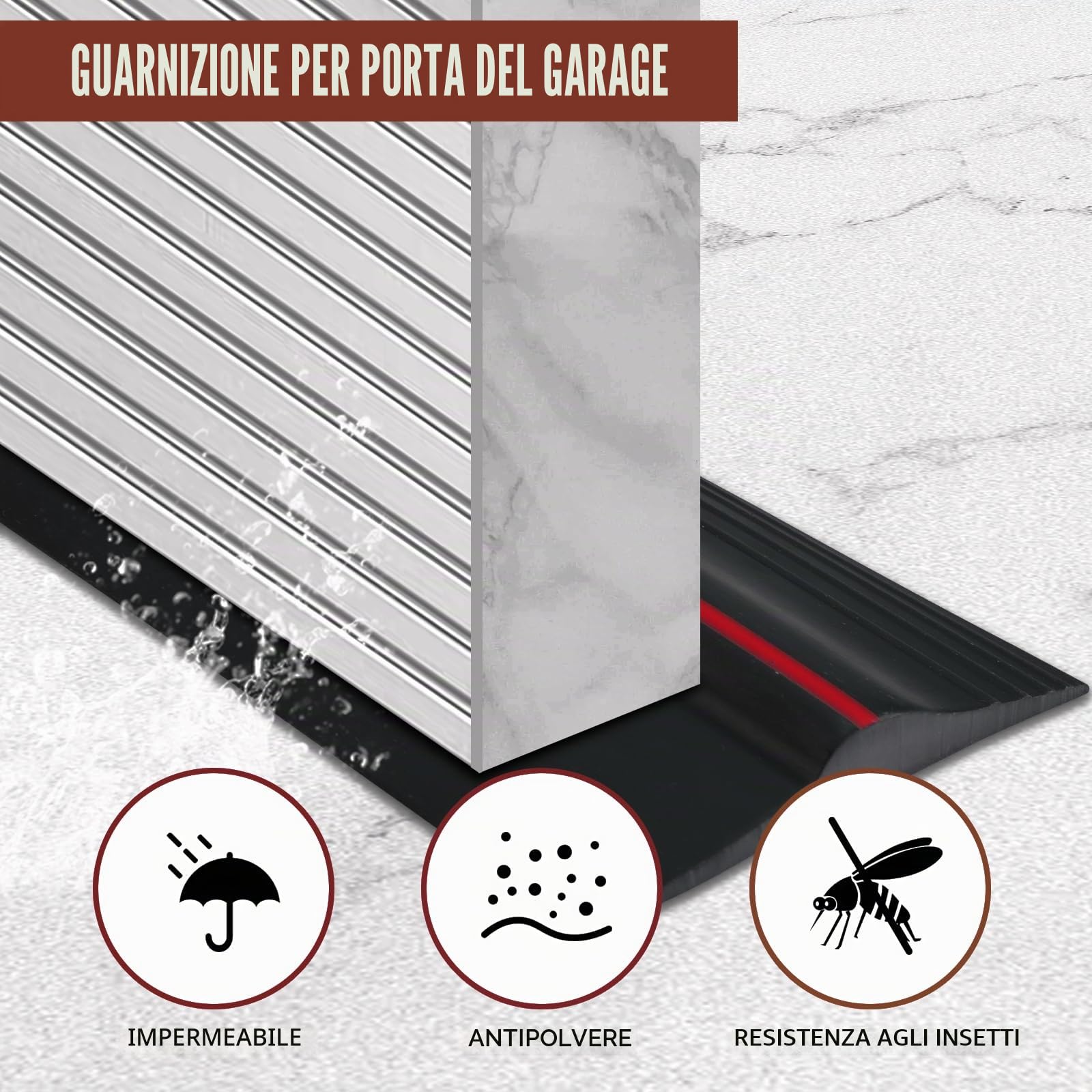 Guarnizione Porta Garage 4.8M, Rosso - Guarnizioni per Porte di Garage, Soglia Porta Antipioggia, Universale