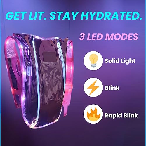 Miniatura 2 de LED Hydropack Rave Hydration Backpack  Festival, Hiking, & Running for Women & Men - 2 Liter Leakproof Bladder  Anti-Theft Pockets - Rave
