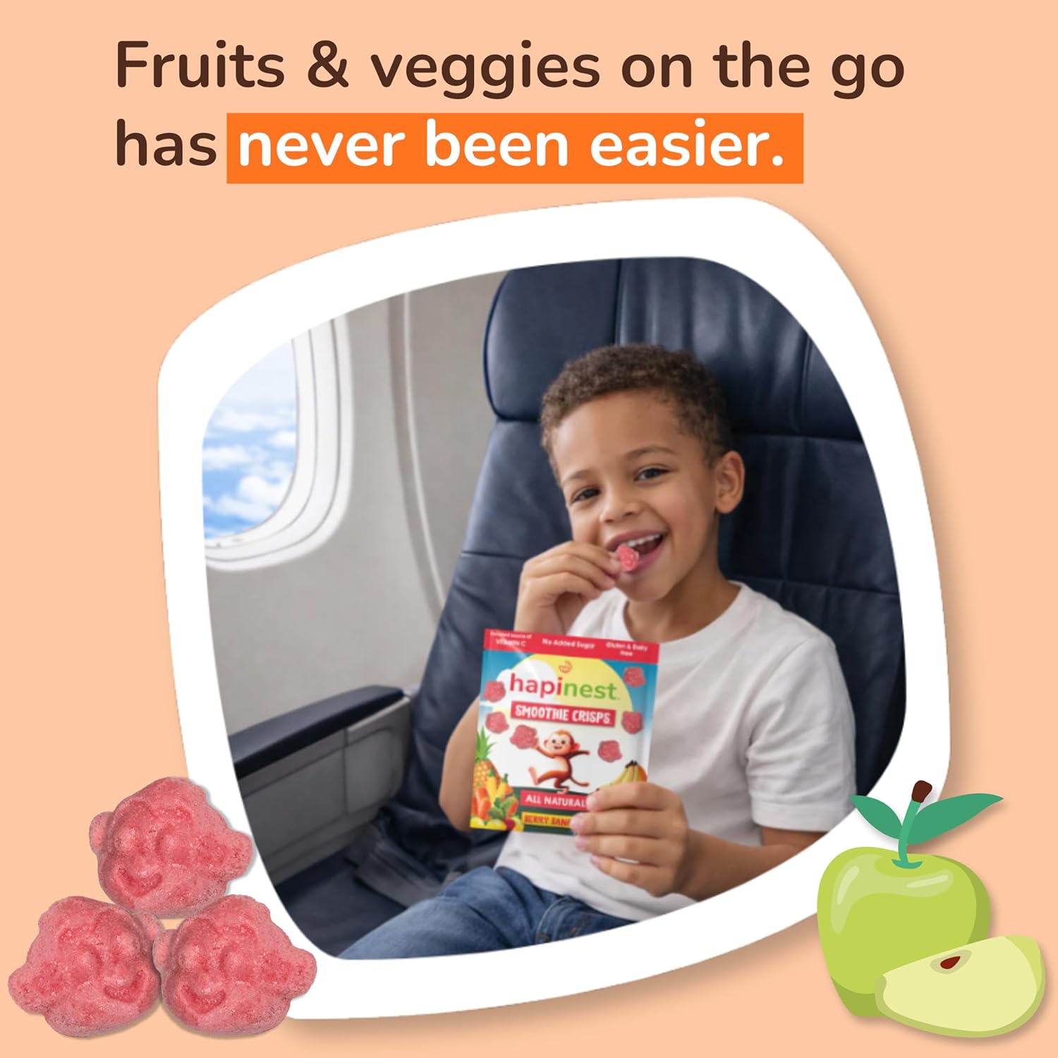 Hapinest Smoothie Crisps - Freeze-Dried Fruit & Veggie Snacks for Kids Ages 3 Years and Up, 12 Pack – Free From Added Sugar, Preservatives, Dyes, Nuts, Dairy, and Gluten - Berry Banana