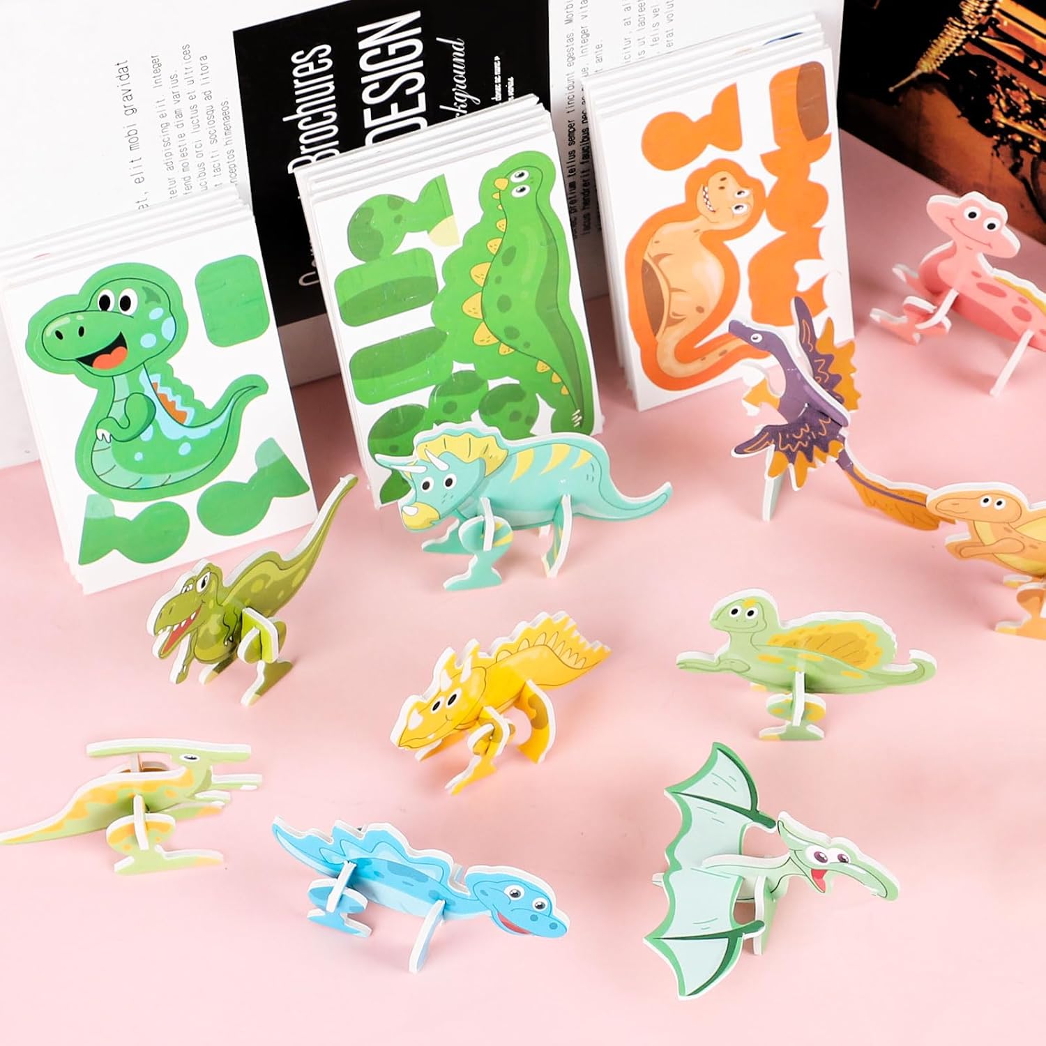 KIMOBER 25Pcs Educational 3D Cartoon Puzzle,3D Dinosaur Puzzle for Kids DIY Cartoon Dinosaur Animal Learning Jigsaw Toys for Kids
