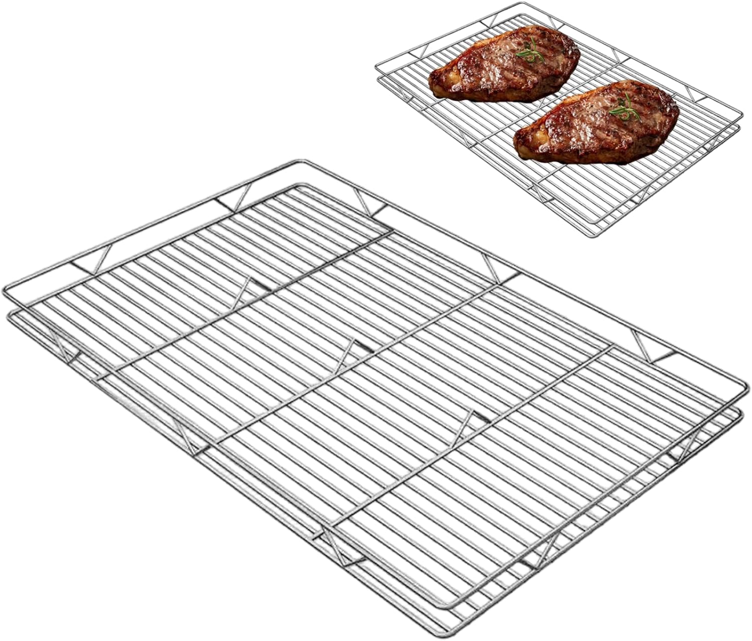 Grill Grate, 20x16x1.6in Stainless Steel Grill Rack Rectangular Cooling Rack for Baking/Cooling/Roasting/Grilling, Dishwasher Safe Grate, Mesh, Net, Grates R