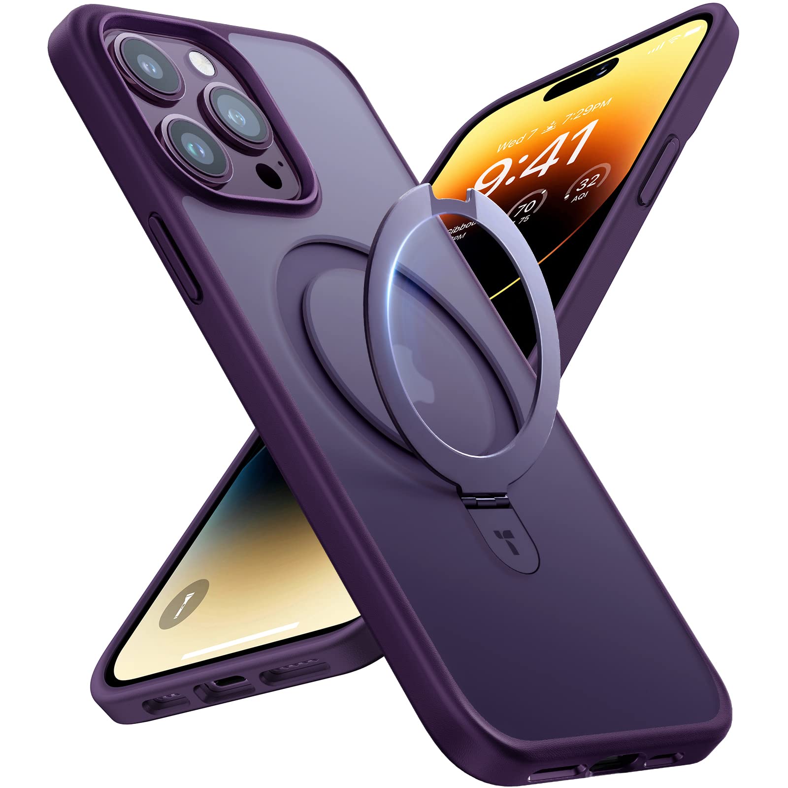 TORRASMagnetic Ostand for iPhone 14 Pro Case, Built in Invisible Ring Stand, 12FT Military-Grade Shockproof, Compatible with MagSafe, Slim Protective Case for iPhone 14 Pro Cover, PurpleClimatePartner certified