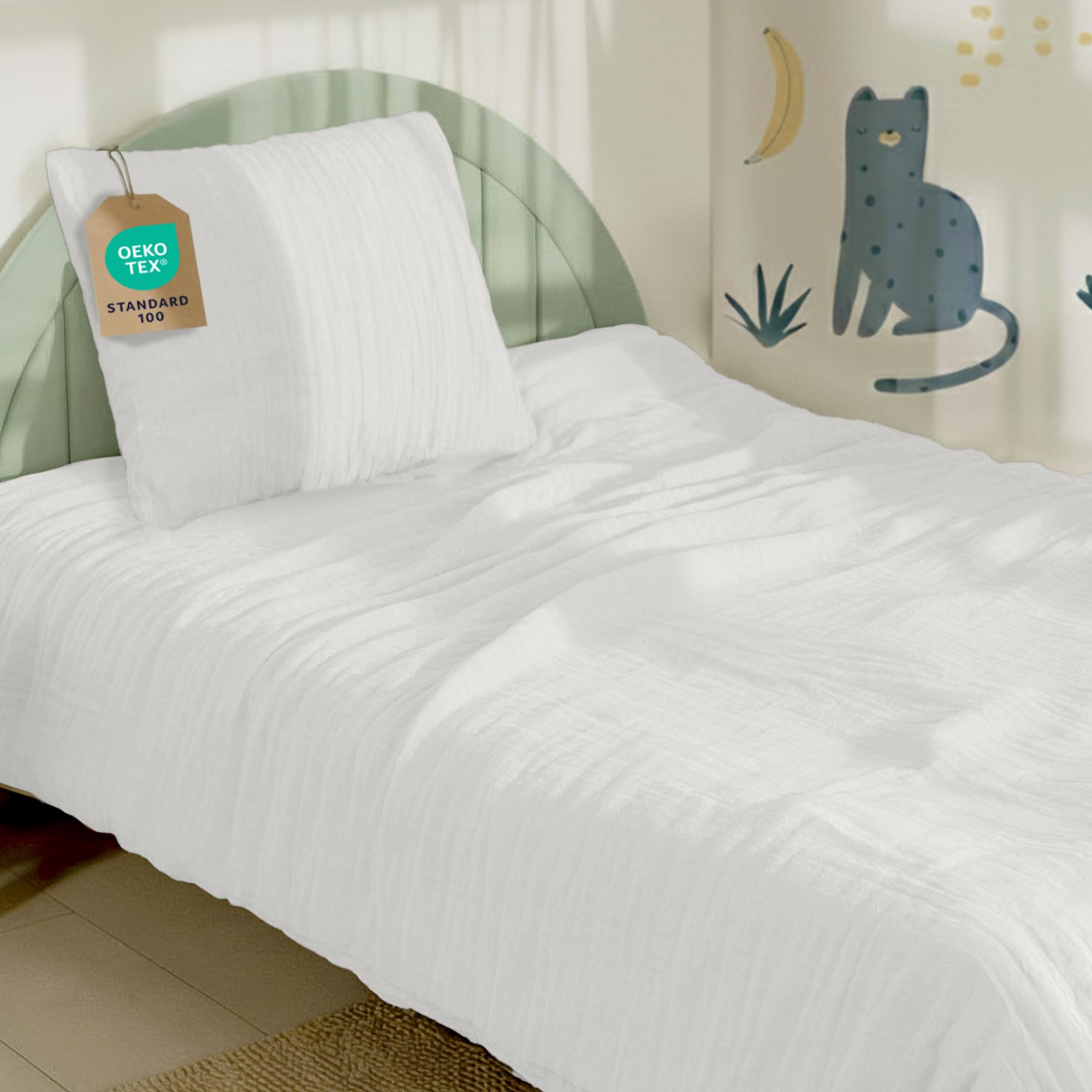 Dreamzie Funda nordica 135x200 cm con Funda de Almohada 80x80 cm – Ropa de Cuna en Muselina de algodón certificada Oeko-Tex – Color Blanco