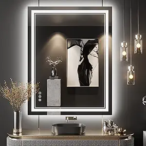 28x36 Inch LED Bathroom Mirror with Lights, Front and Backlit,Anti Fog Dimmable Lighted Bathroom Vanity Mirror, Shatterproof Led Mirror for Bathroom