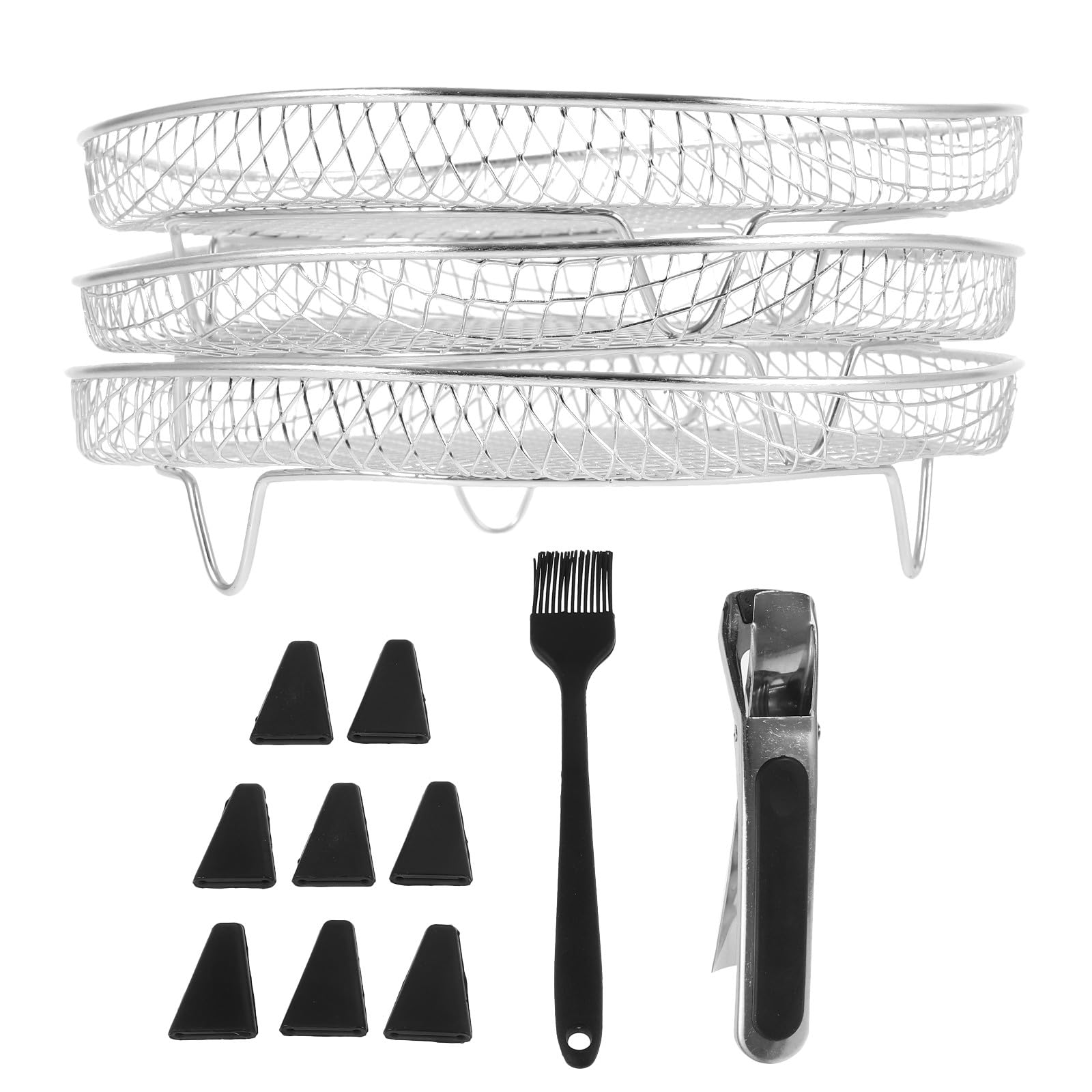 DOITOOL Set di 13 griglie per friggitrice ad aria con gambe di supporto, cestelli in rete in acciaio inossidabile a 3 strati, accessori rotondi per friggitrice ad aria per cucinare, cuocere al forno e