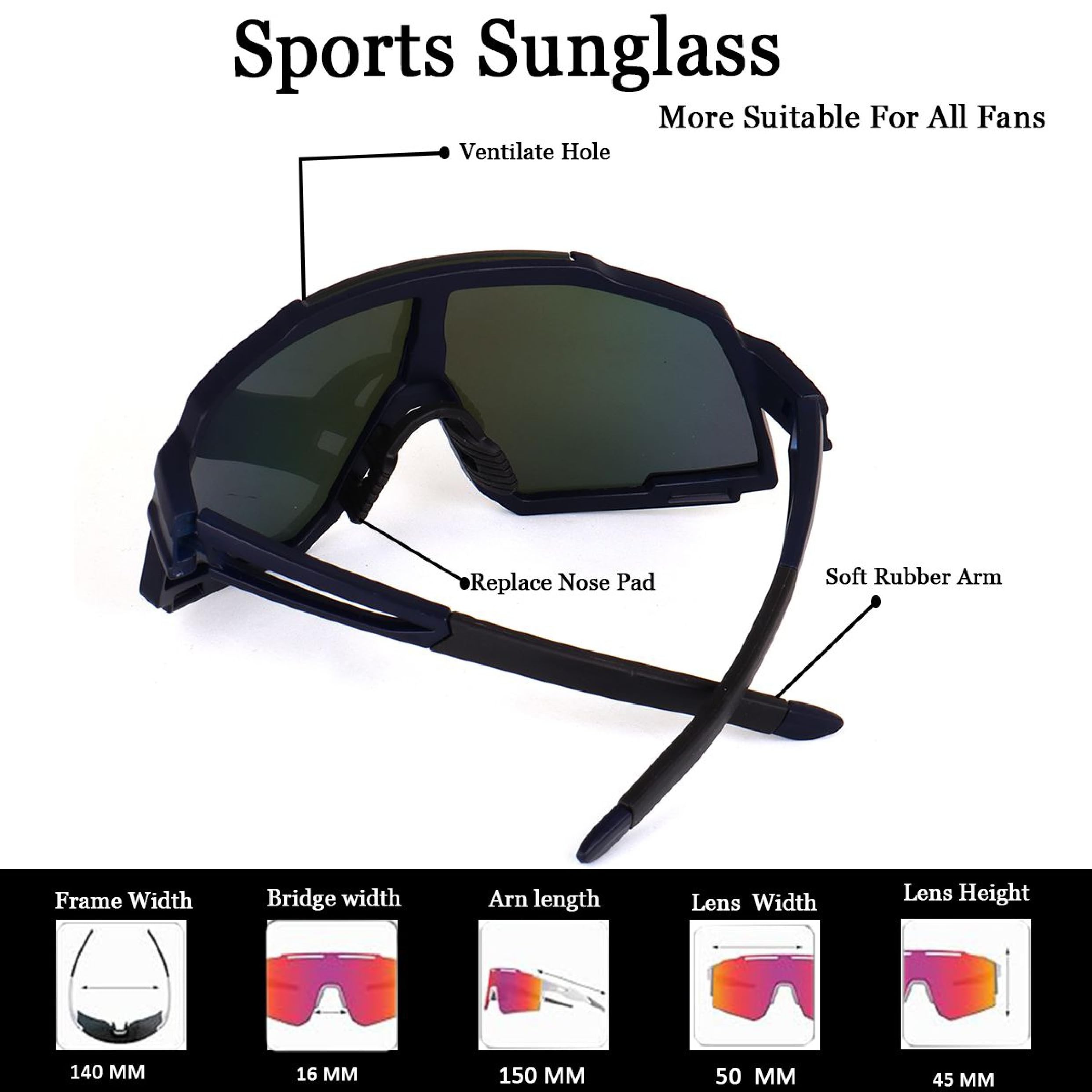 Dervin Gafas de sol deportivas de una sola pieza con visera de gran tamaño, no polarizadas, para hombres y mujeres, para críquet al aire libre, ciclismo, senderismo, pesca