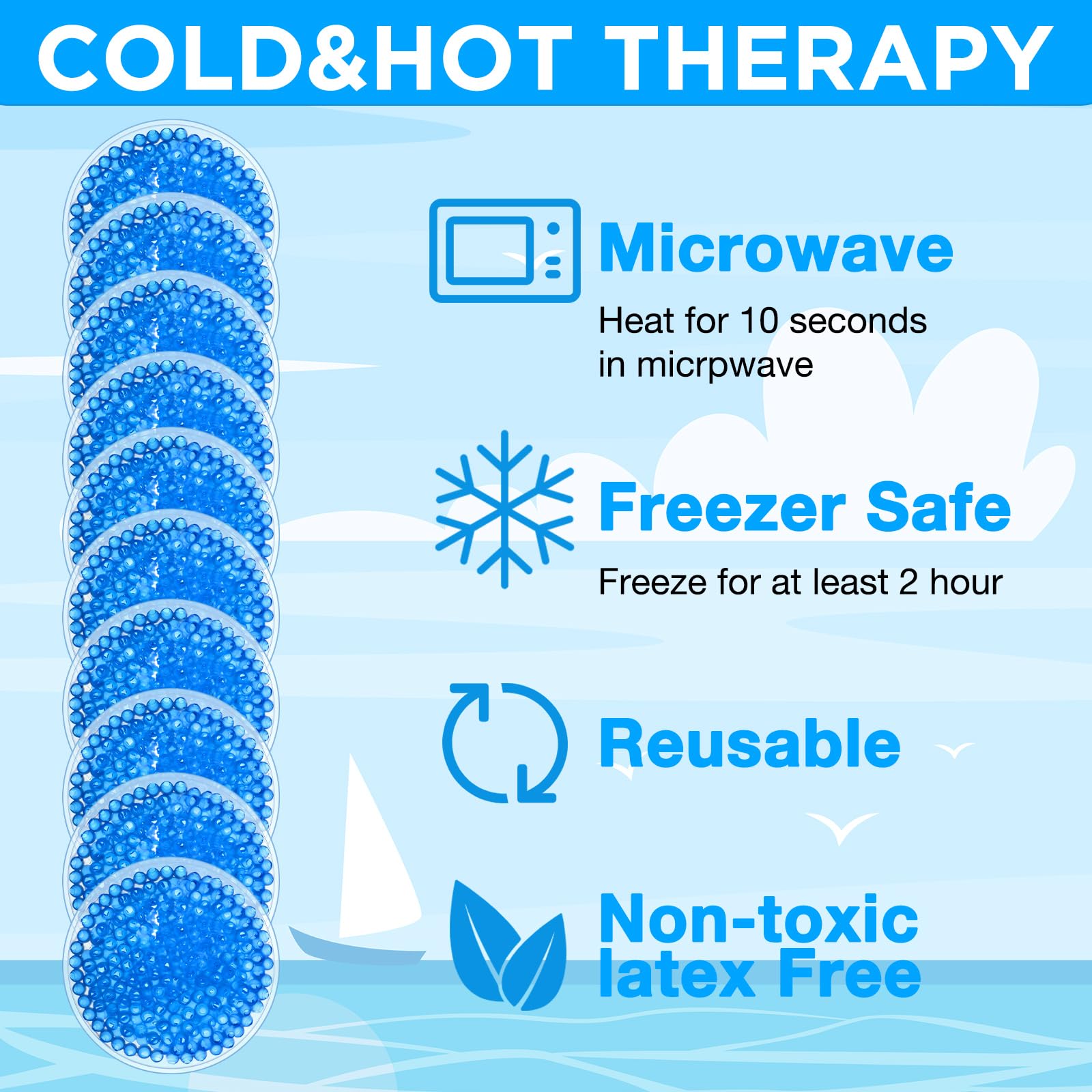 TrelaCo 150 paquetes de hielo redondos de gel para pequeñas cuentas reutilizables, compresas frías y calientes suaves para aliviar el dolor, dolor de muelas, fiebre, dolor de cabeza, cara, ojos