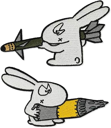 Yuppies Parches morales divertidos de conejo lleva el misil con gancho y lazo bordados (2 piezas), bonitos parches tácticos de anime meme para