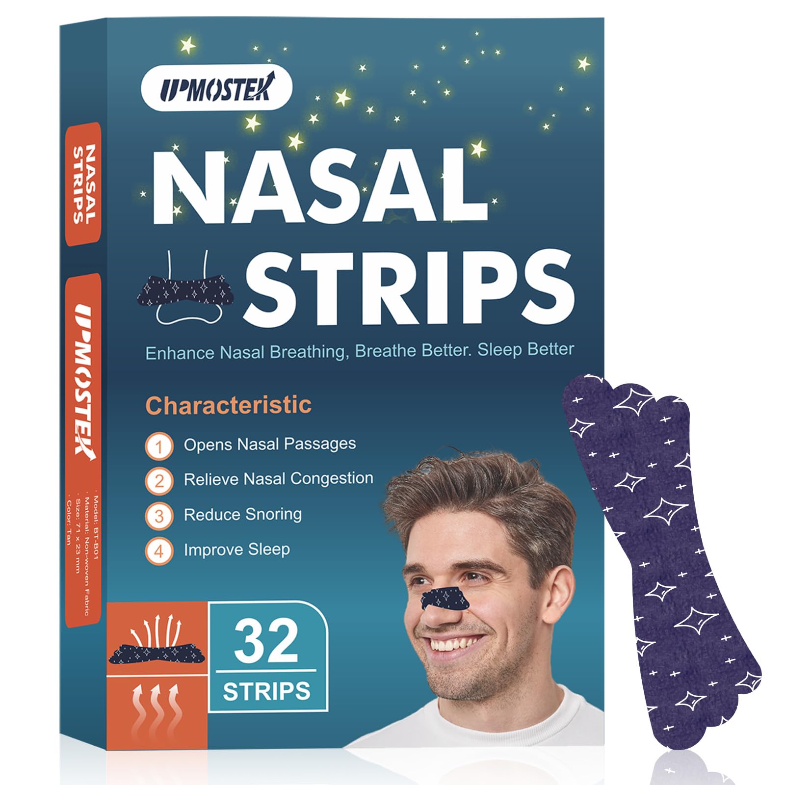 32Pcs Nasal Strips for Snoring - Extra Strength Nose Strips for Breathing - Nose Tape for Sport Work