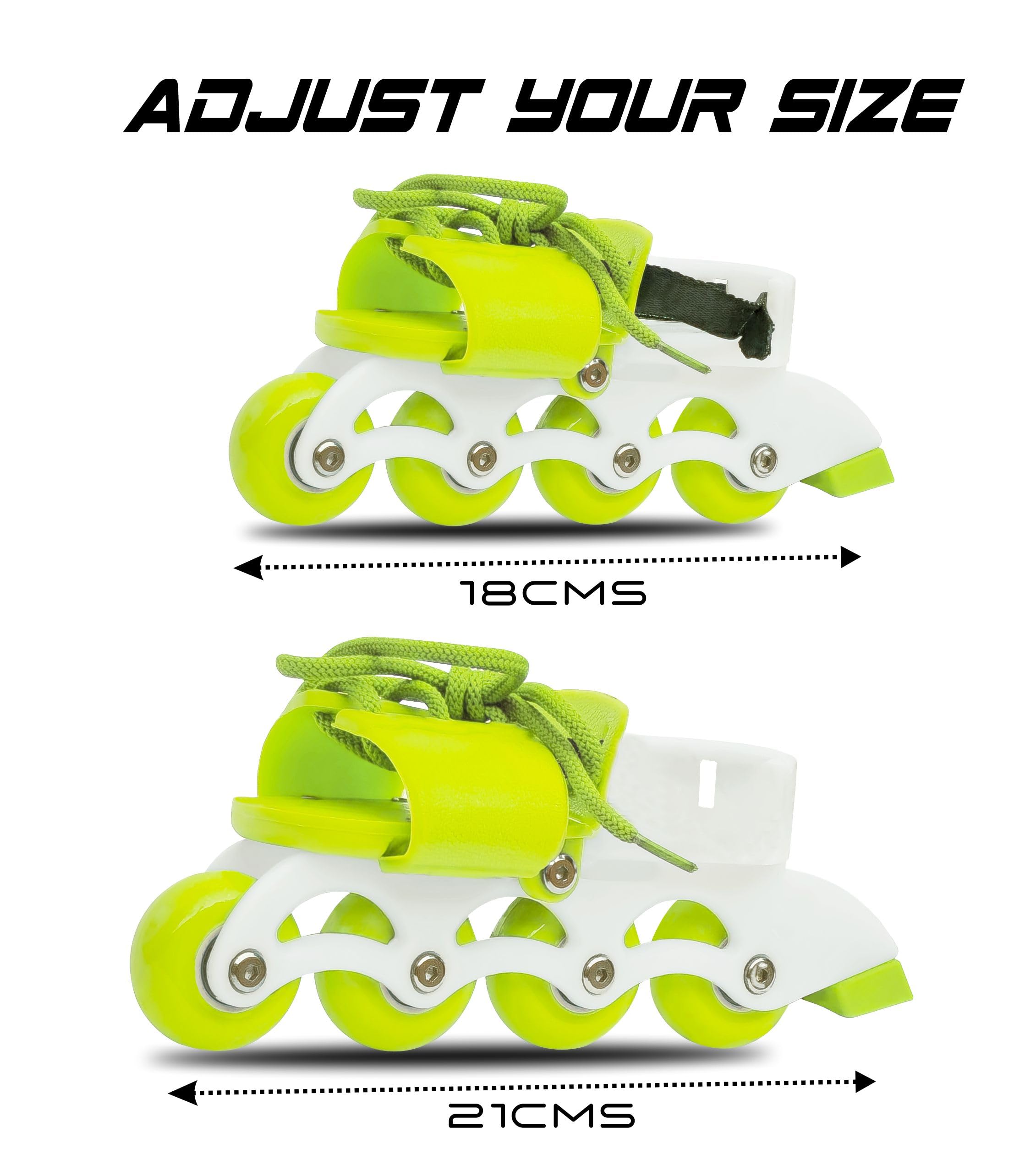 jaspo Unisex Transformer Beginner Quad And Inline 2-In1 Roller Skates For Age Upto 7 Years (Neon-Yellow) - Image 6 thumbnail